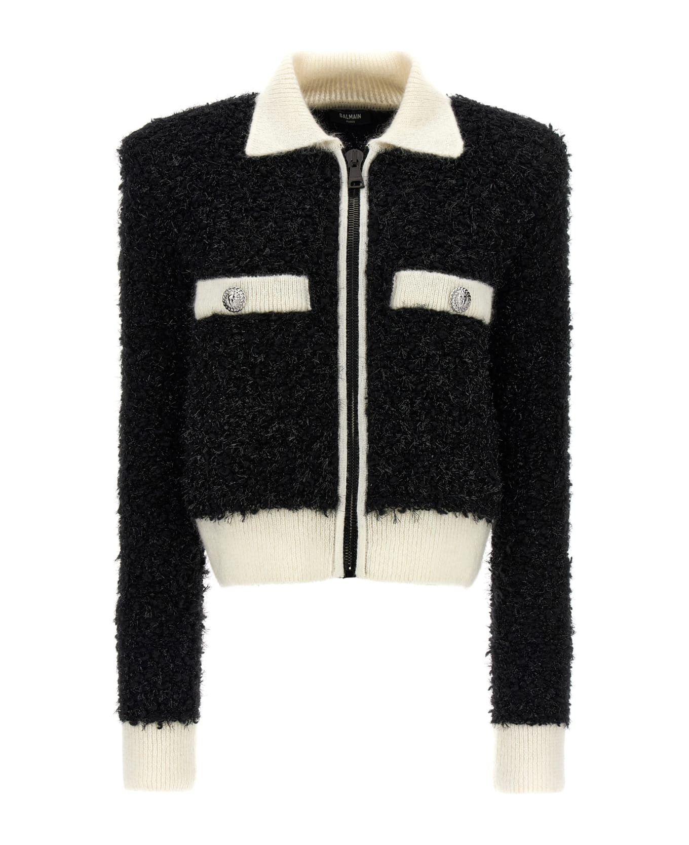 Balmain Furry Tweed Jacket - White/Black