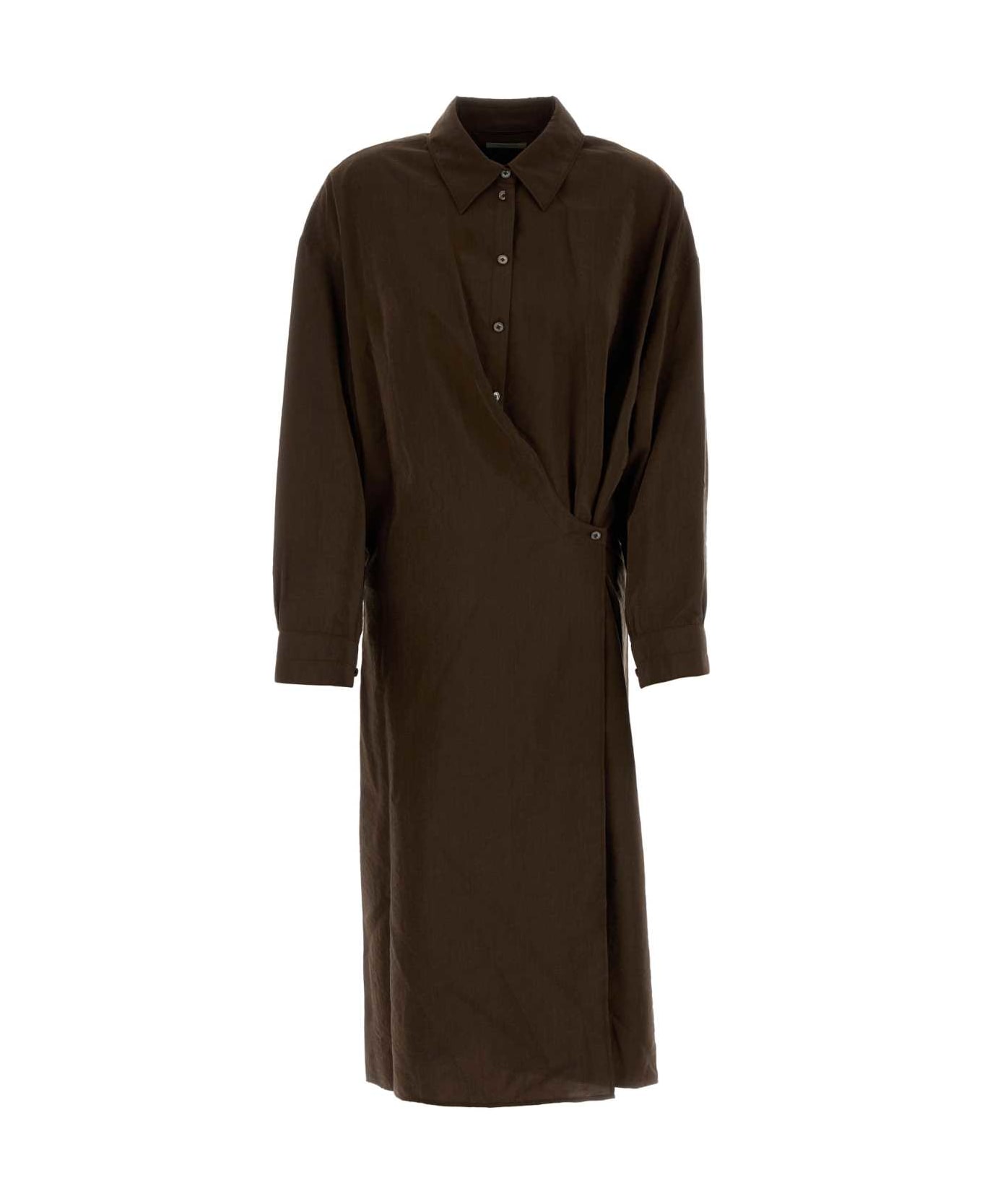 Lemaire Chocolate Silk Blend Shirt Dress - BROWN