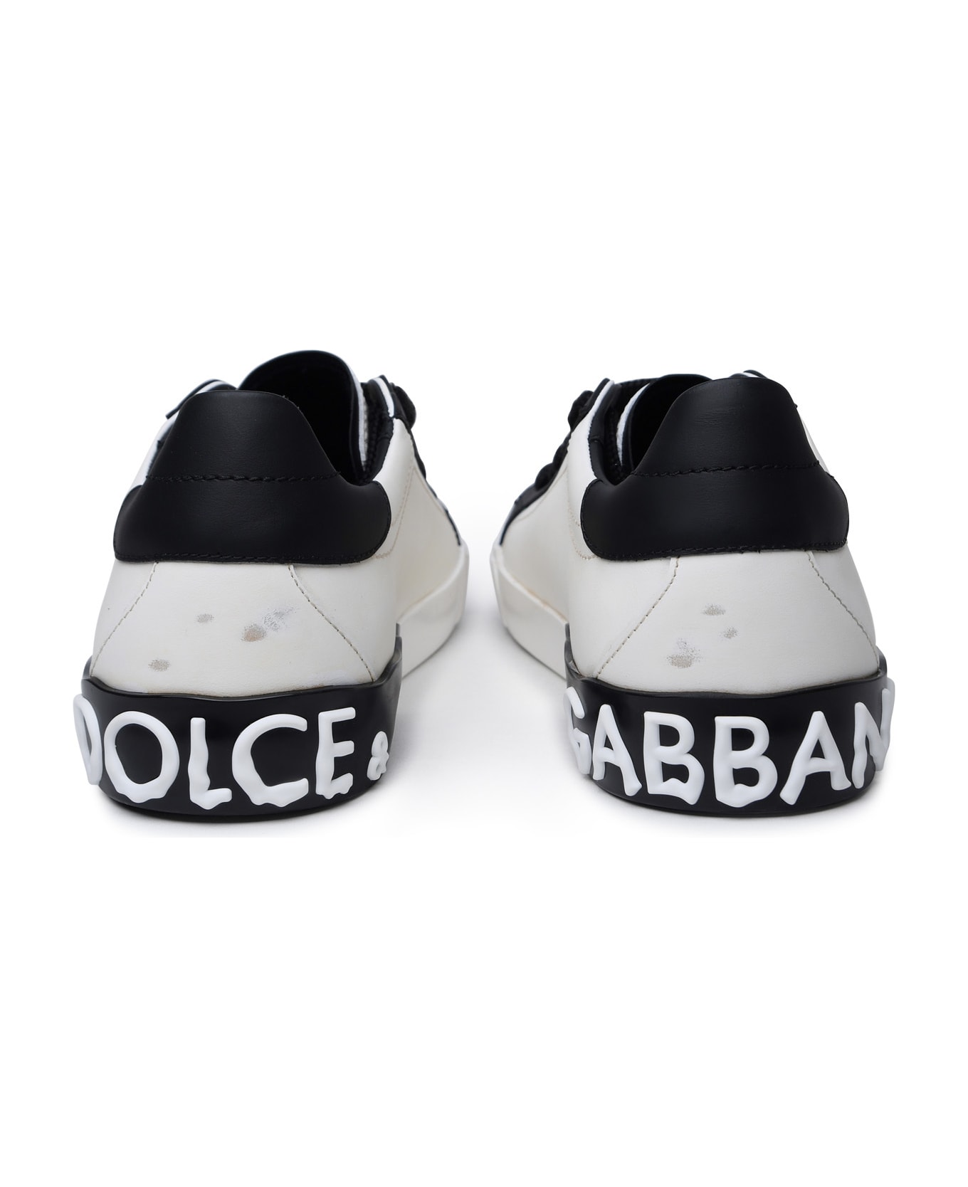 Dolce & Gabbana Vintage 'portofino' White Leather Sneakers - Bianco Nero スニーカー