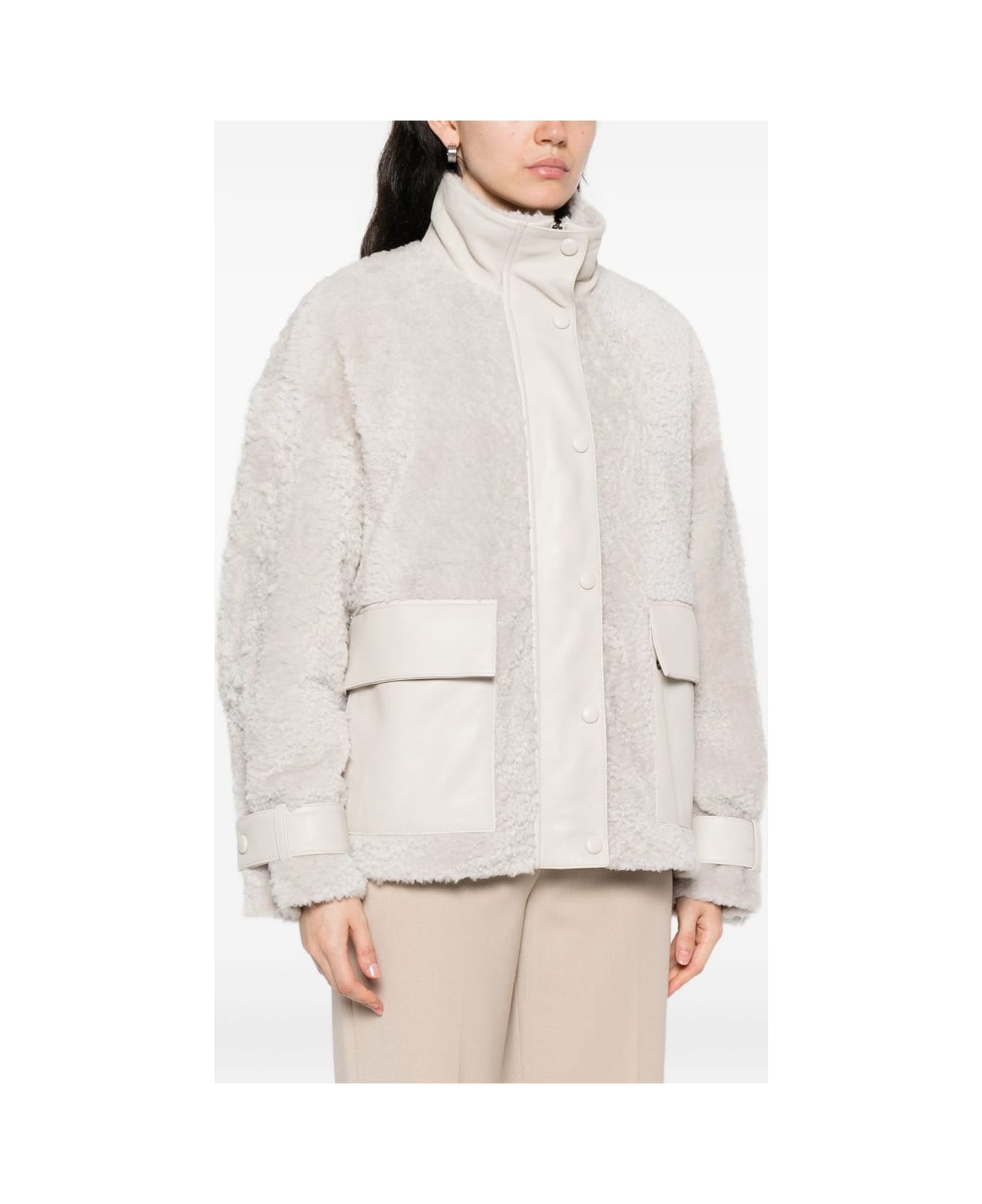 Emporio Armani Shearling Leather Jacket - Ivory