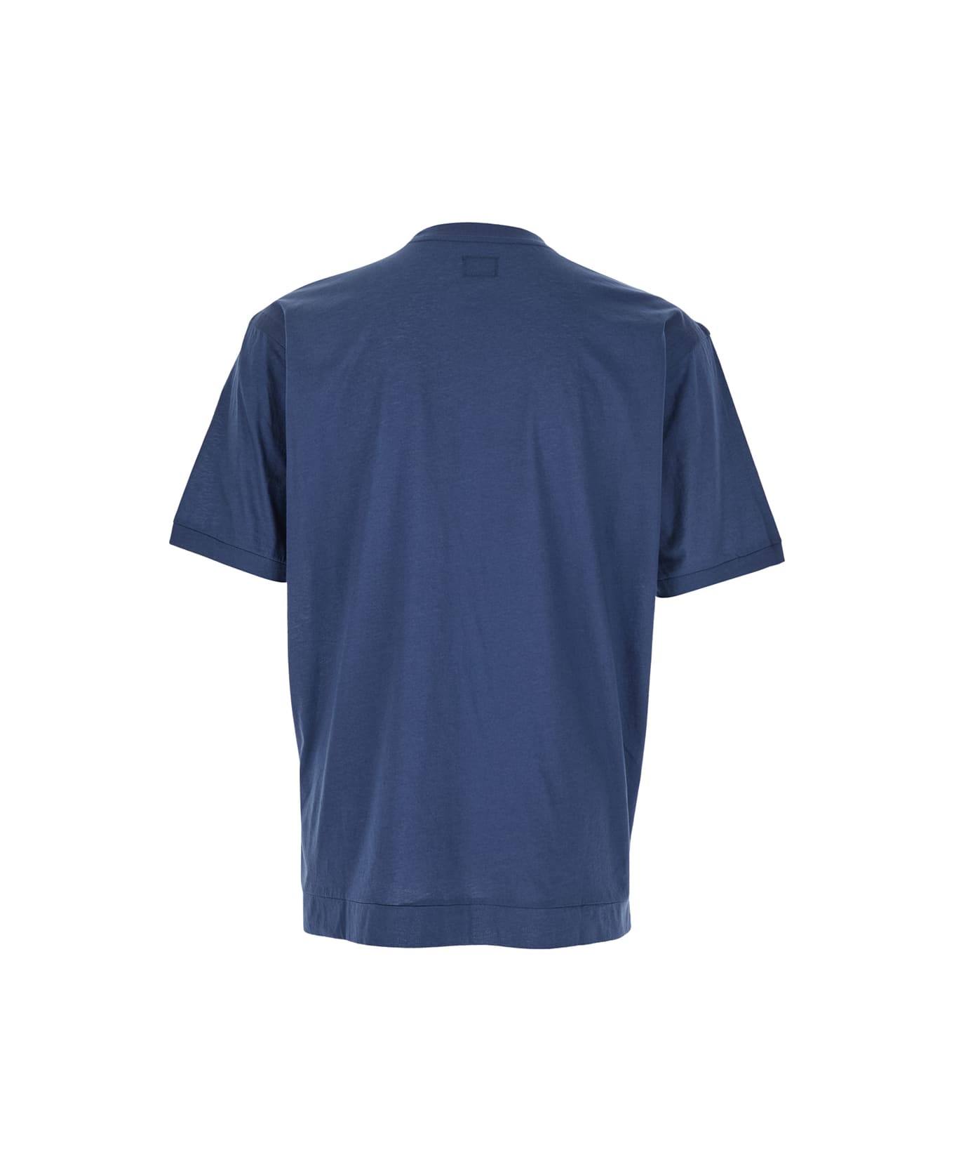 C.P. Company Blue Crewneck T-shirt With Logo Embroidery On The Front In Cotton Man - Blu