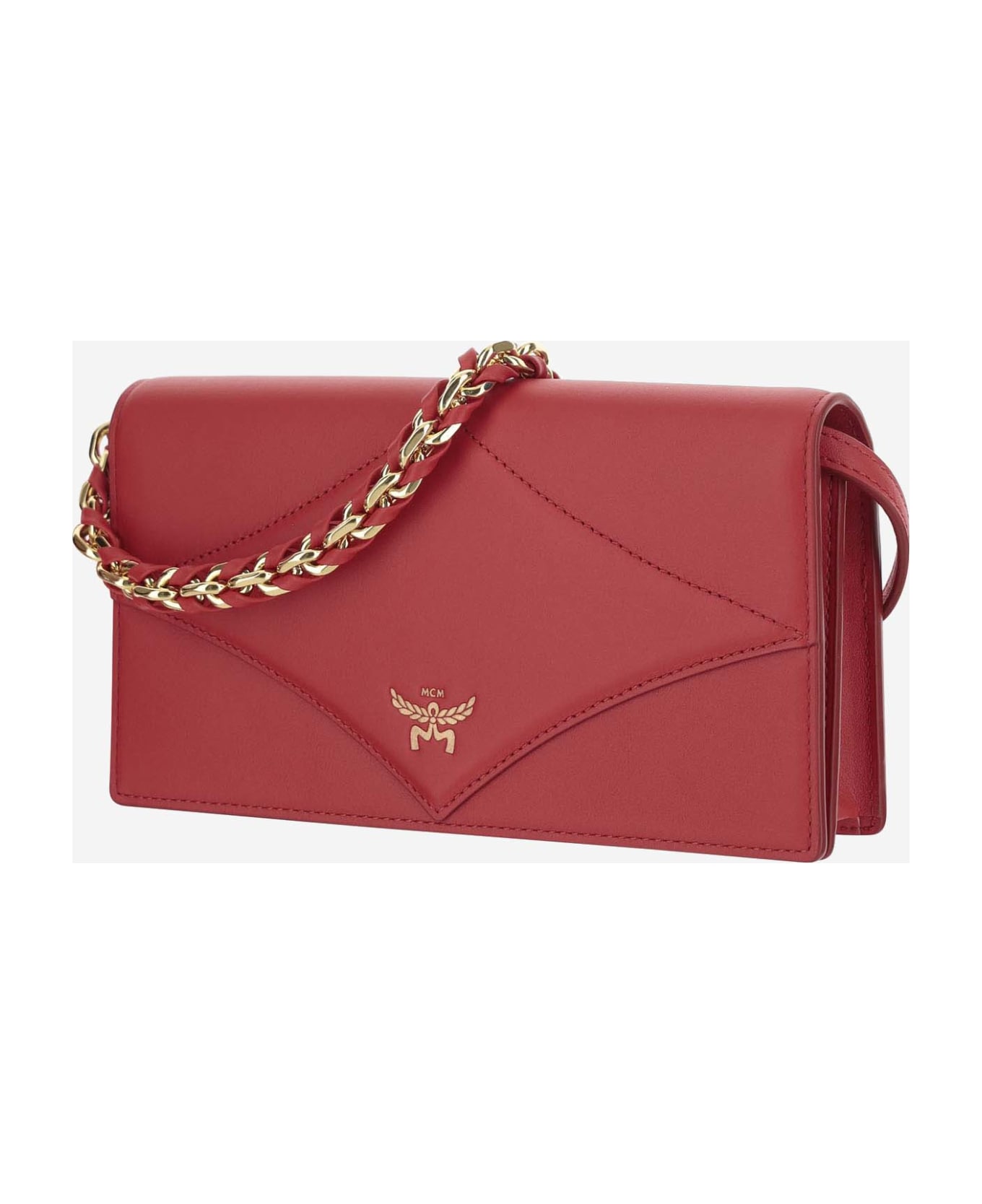 MCM Logo Leather Shoulder Bag - Red