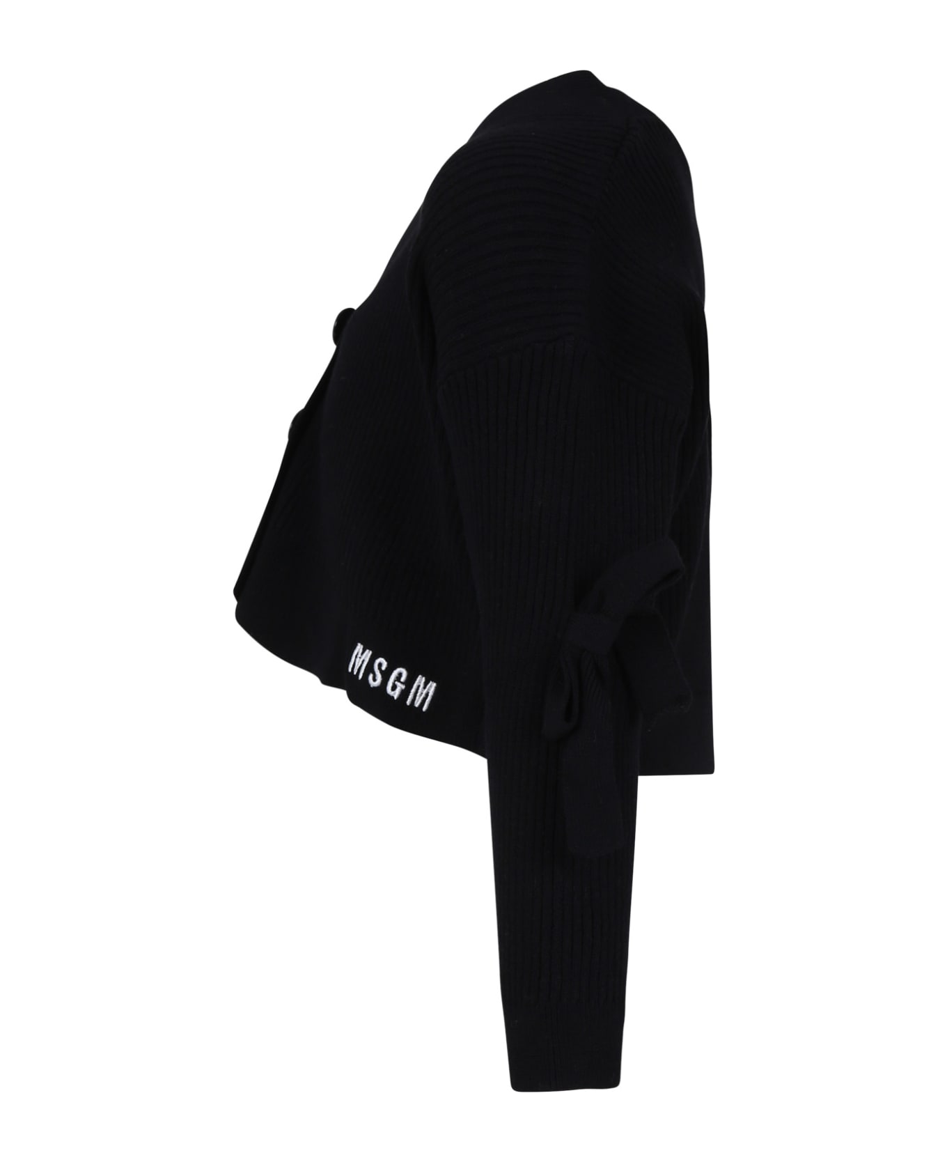 MSGM Black Cardigan For Girl With Logo - Black ニットウェア＆スウェットシャツ