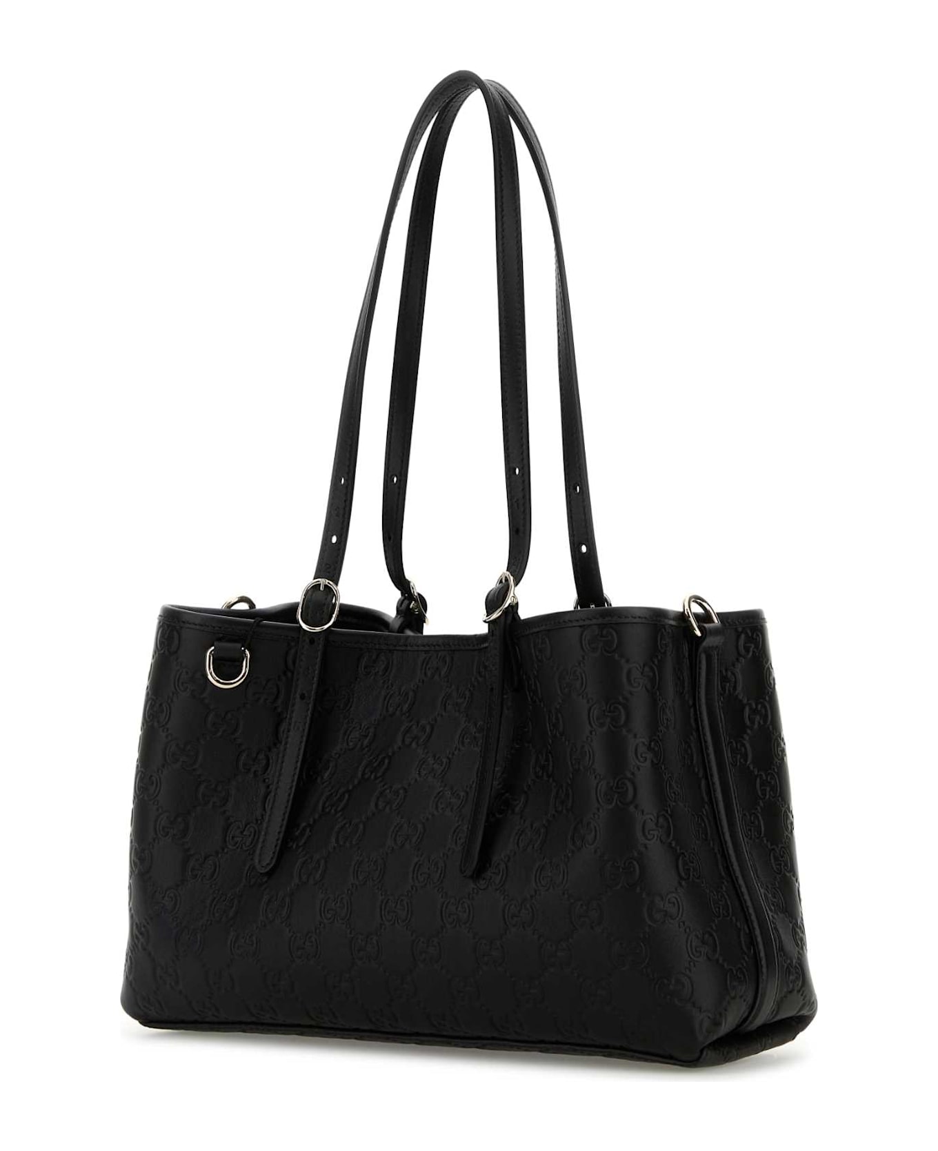 Gucci Black Leather Gg Emblem Shoulder Bag - BLACK