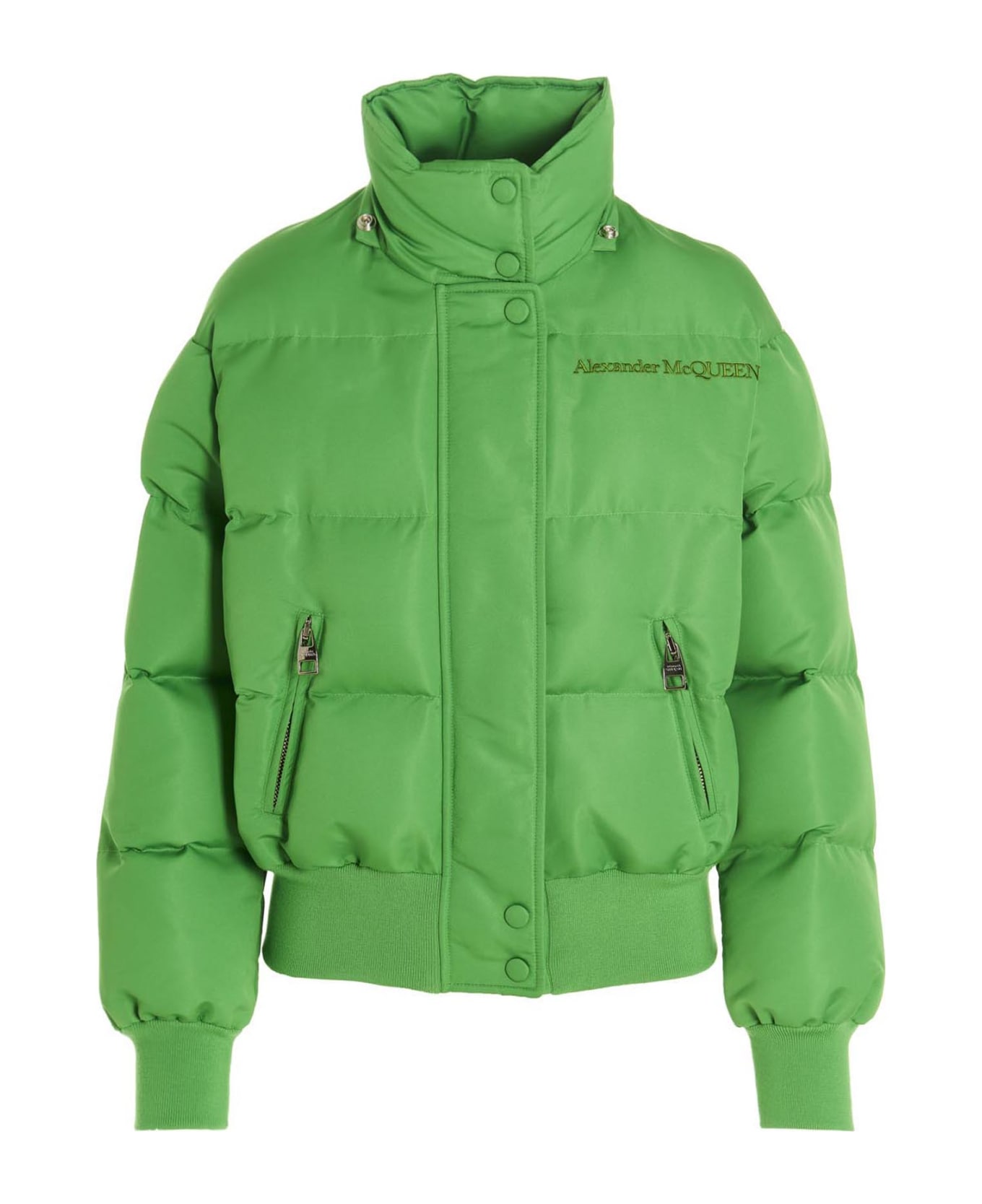 Alexander McQueen Logo Embroidery Hooded Puffer Jacket - Green