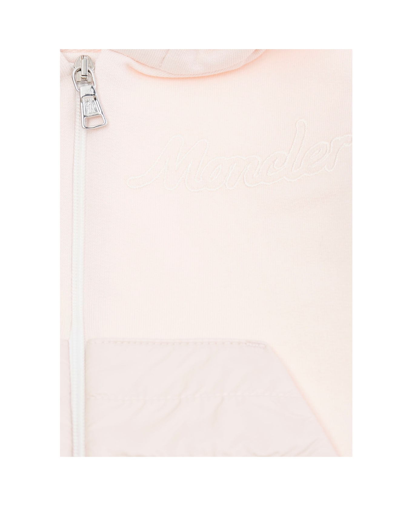 Moncler Pink Suit With Hood And Lettering Logo Embroidered On The Front In Cotton Baby - Pink