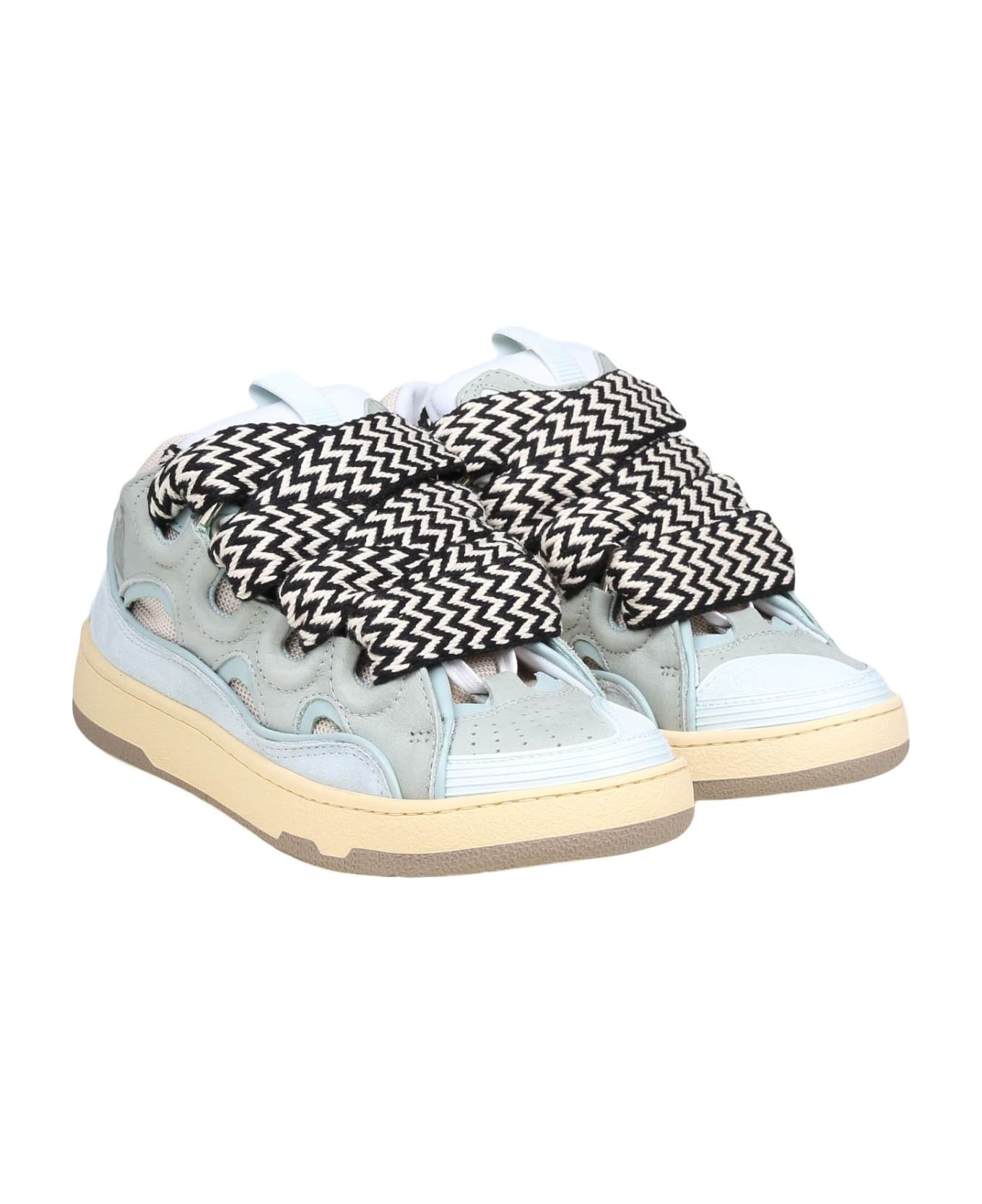 Lanvin Curb Sneakers In White And Light Blue Leather - PALE BLUE