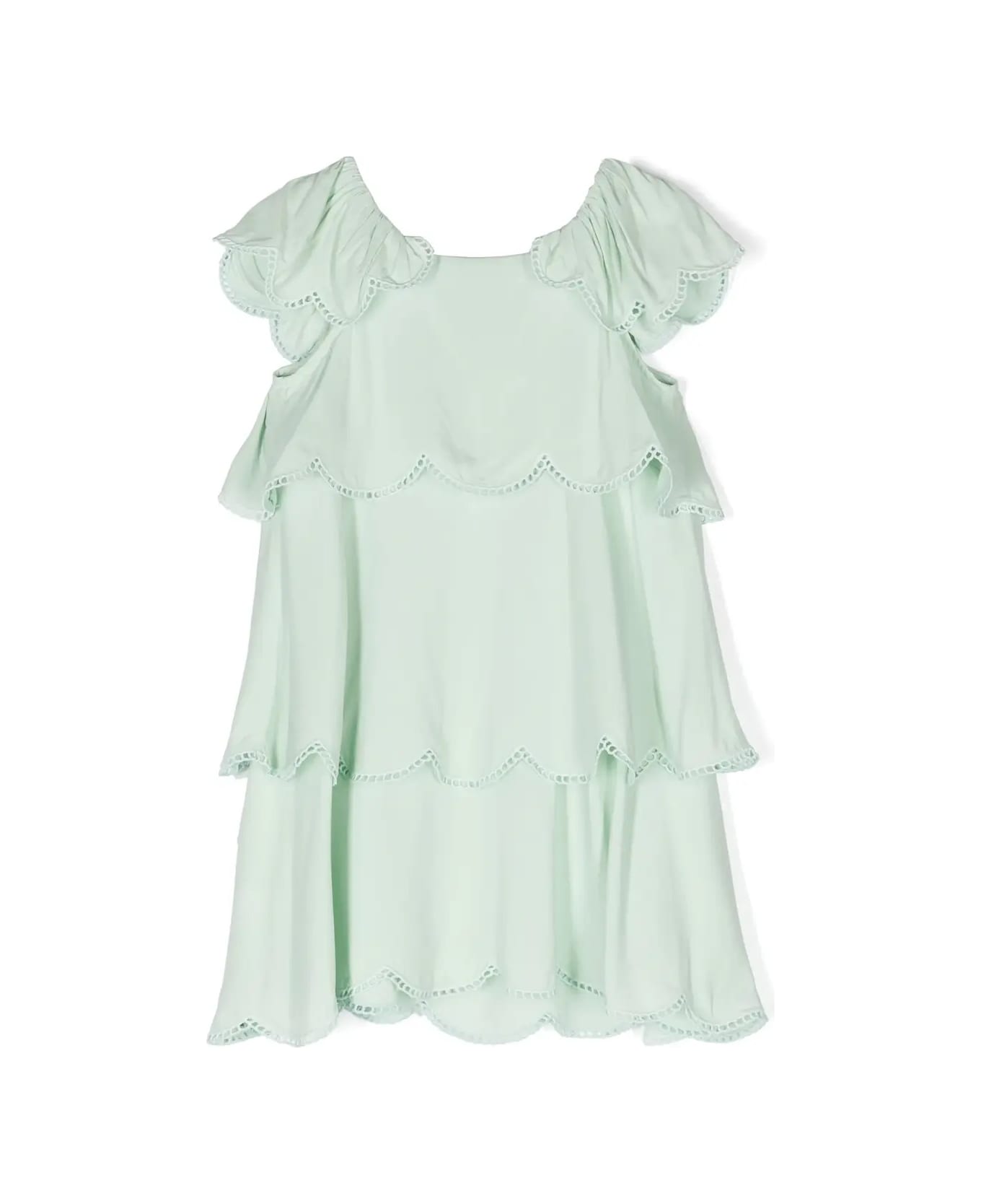 Stella McCartney Kids Green Ruffle Dress With Scalloped Hem - Green