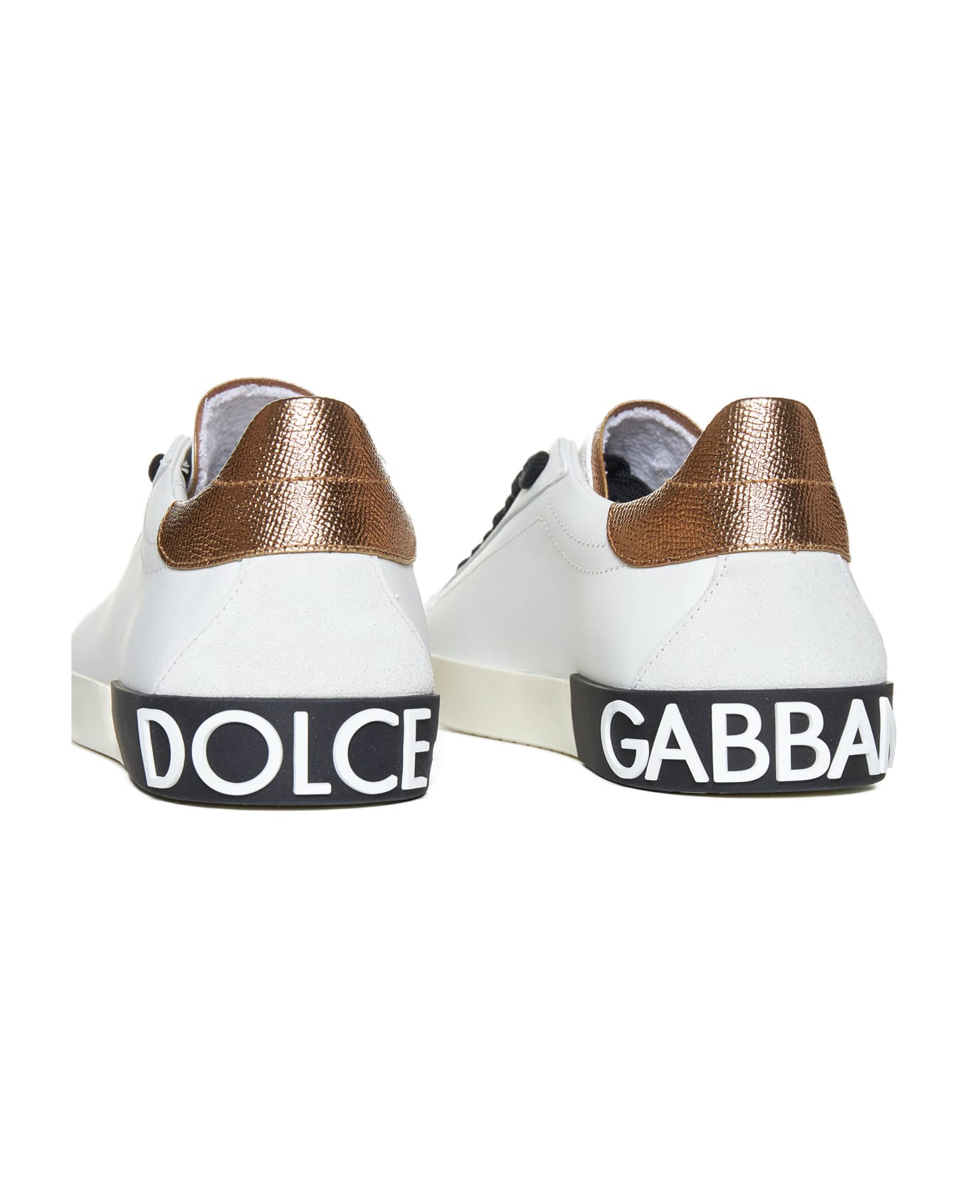 Dolce & Gabbana Portofino Leather Sneakers - White / Gold