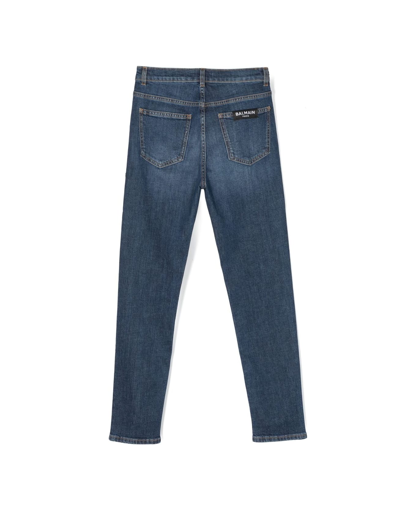 Balmain Blue Straight-leg Jeans With Logo Patch - C ボトムス