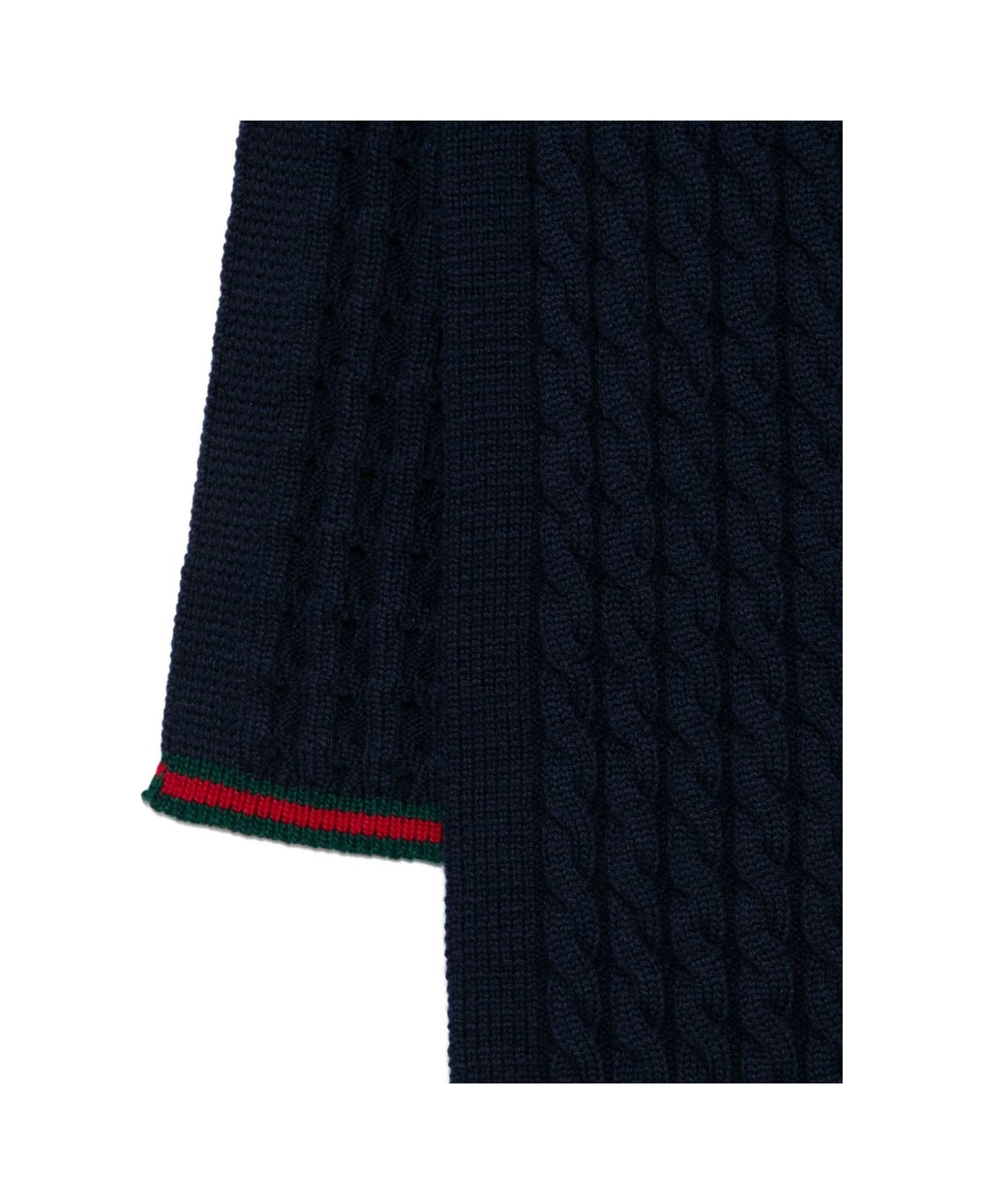 Gucci Kids Navy Blue Cable-knit Wool Scarf - Blue