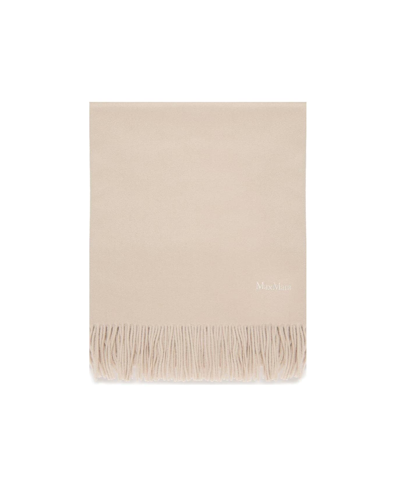 Max Mara Logo Embroidered Fringed Scarf - White