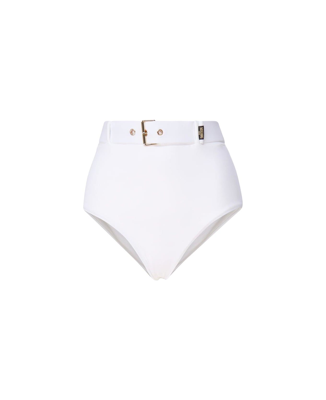 Moschino High-waist Belted Stretched Bikini Bottoms - White