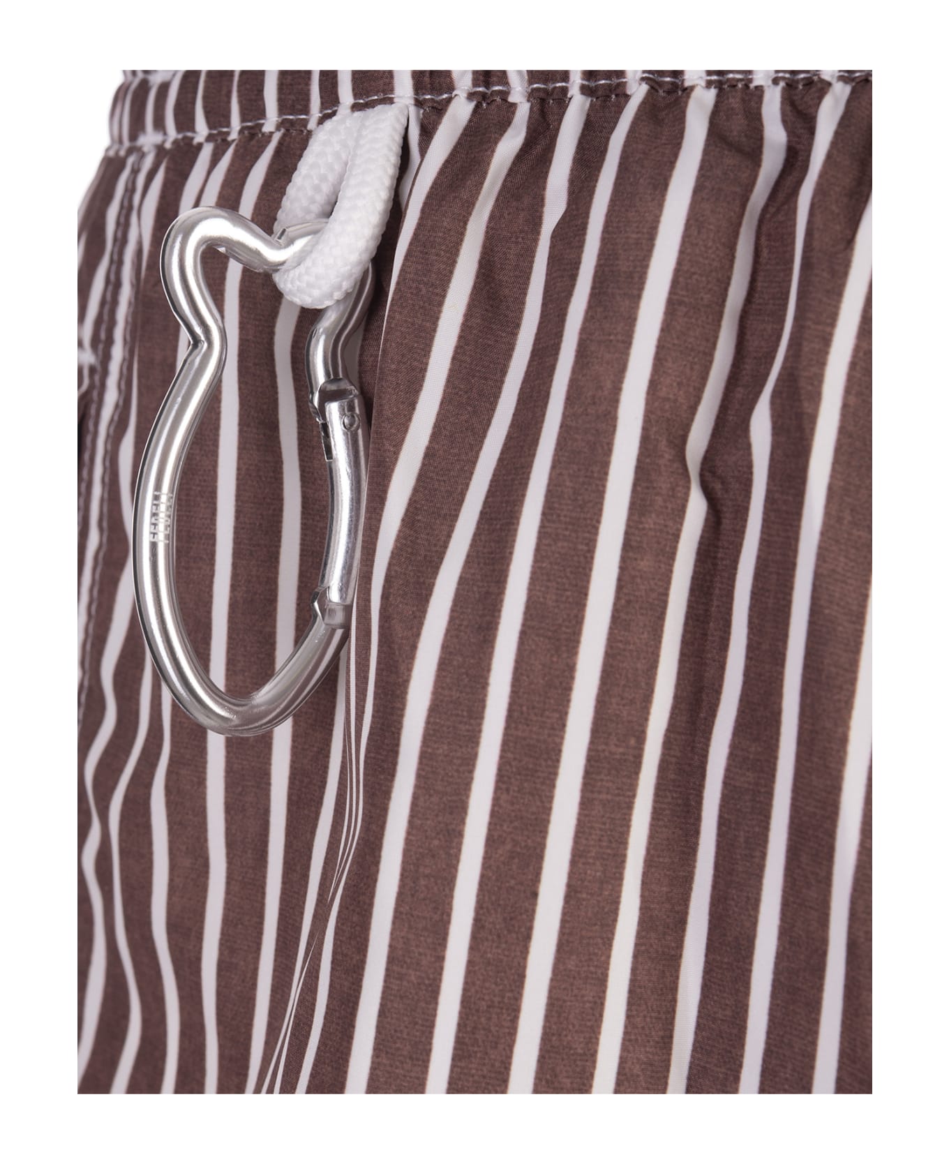 Fedeli White And Brown Striped Swim Shorts - Brown