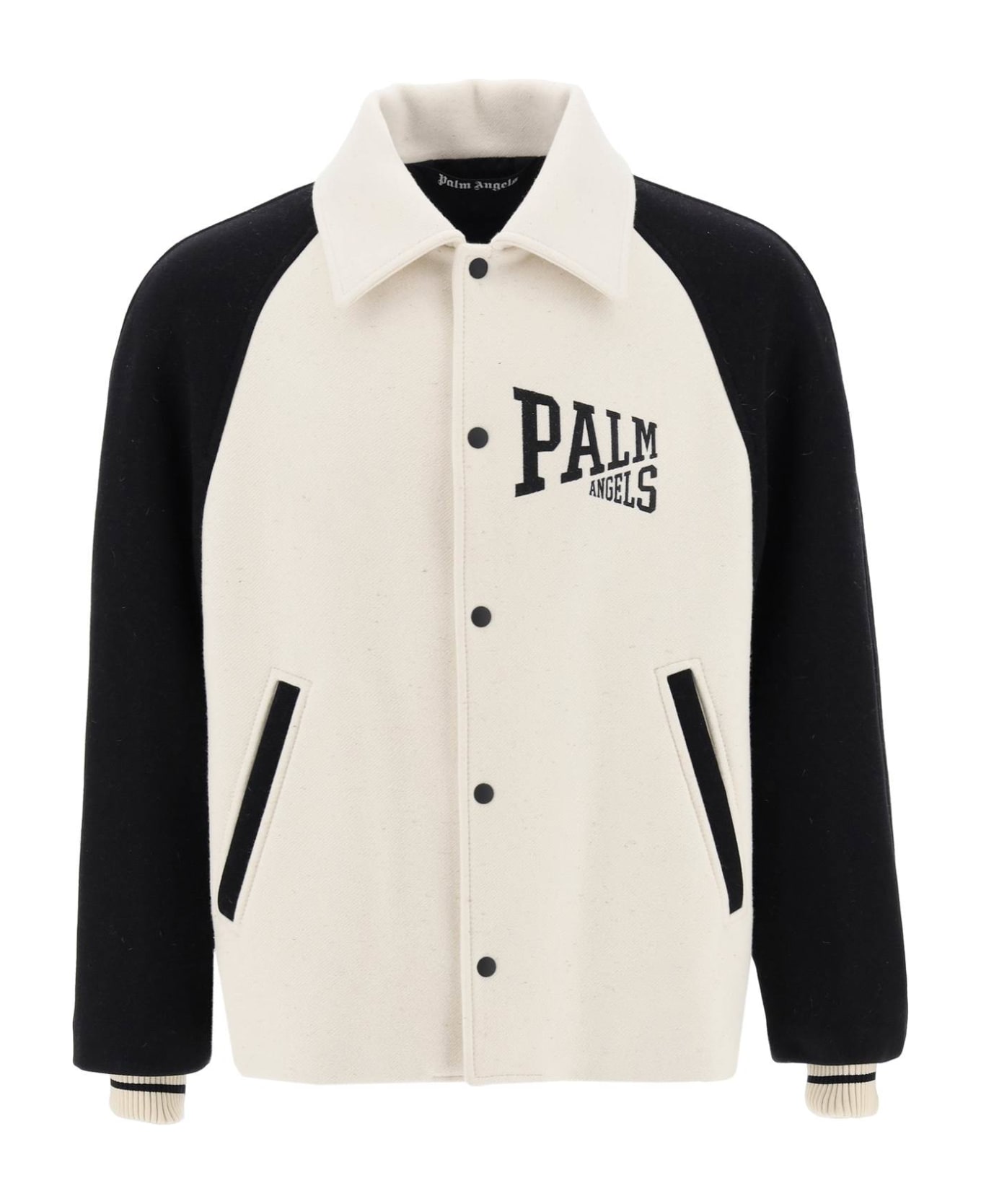 Palm Angels Wool Bomber Jacket - BUTTER BLACK (White)