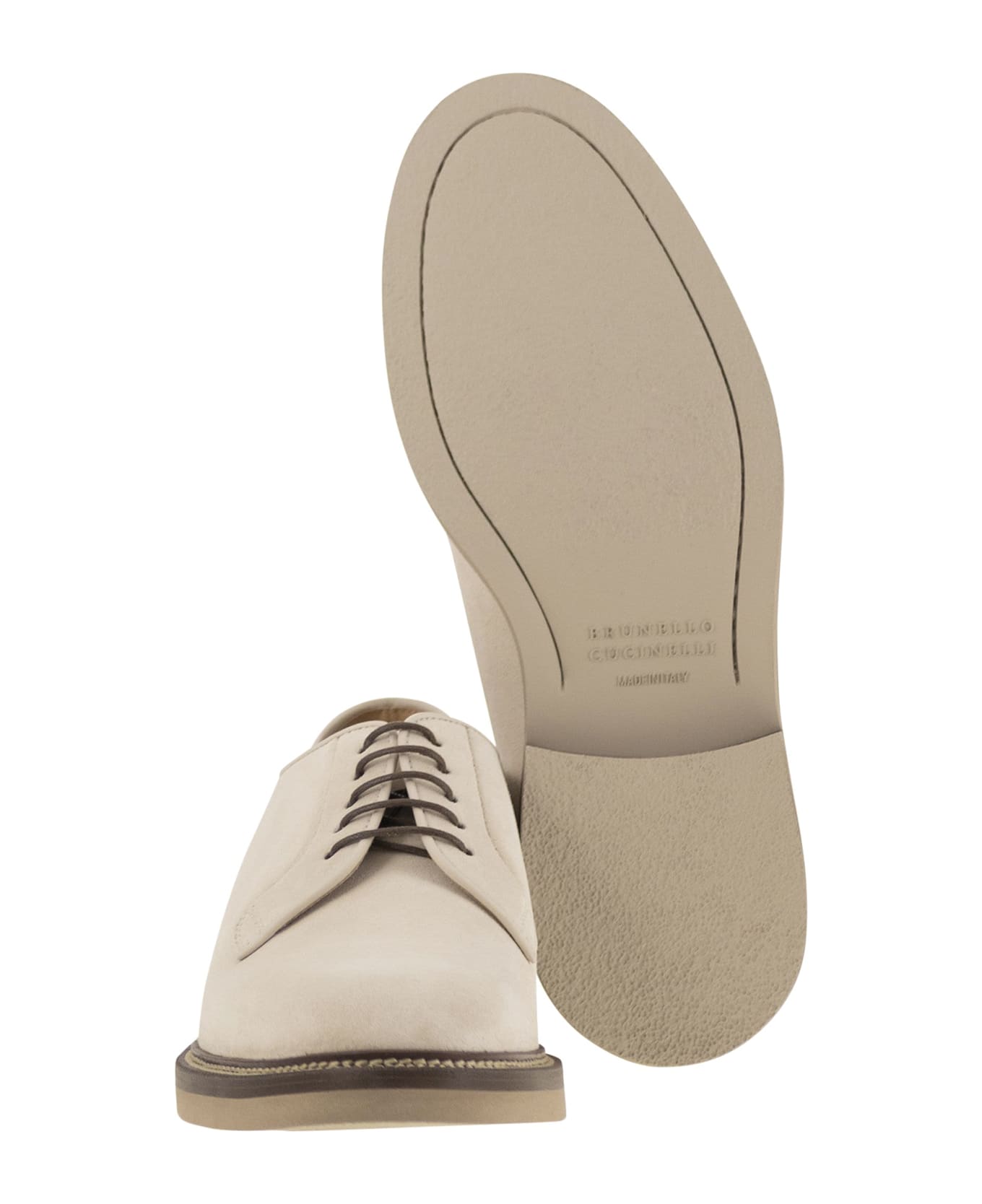 Brunello Cucinelli Suede Lace-up Shoe With Contrasting Midsole - Milk