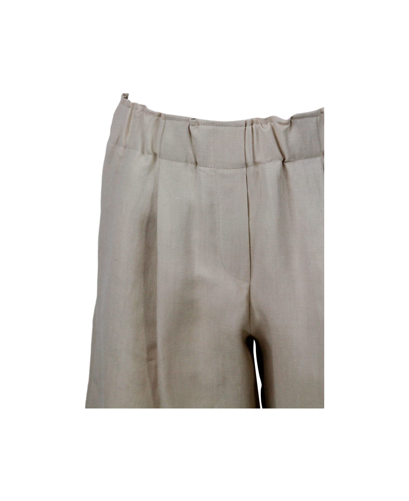 Antonelli Knee-length Bermuda Shorts In Linen Blend With Small Darts And Elasticated Waist - Beige ショートパンツ