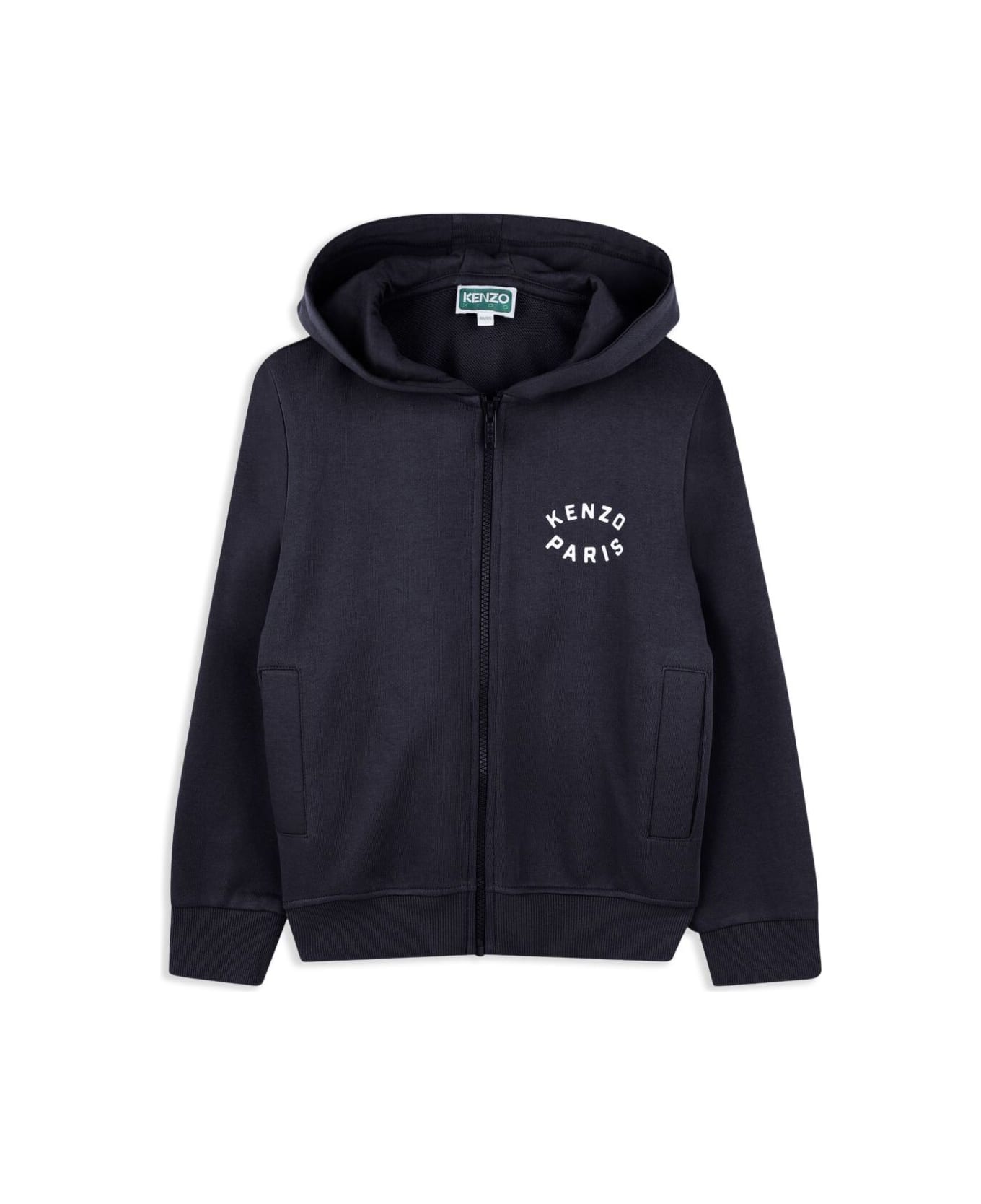 Kenzo Kids Blue Sweatshirt With Logo Lettering Embroidery On The Front And Maxi Logo Print On The Rear In Cotton Man - Blu