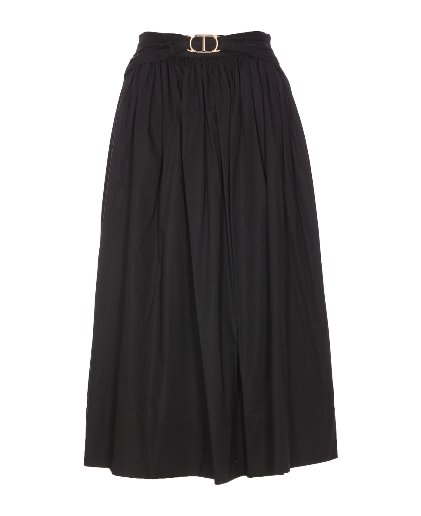TwinSet Popeline Oval-t Longuette Skirt - Black