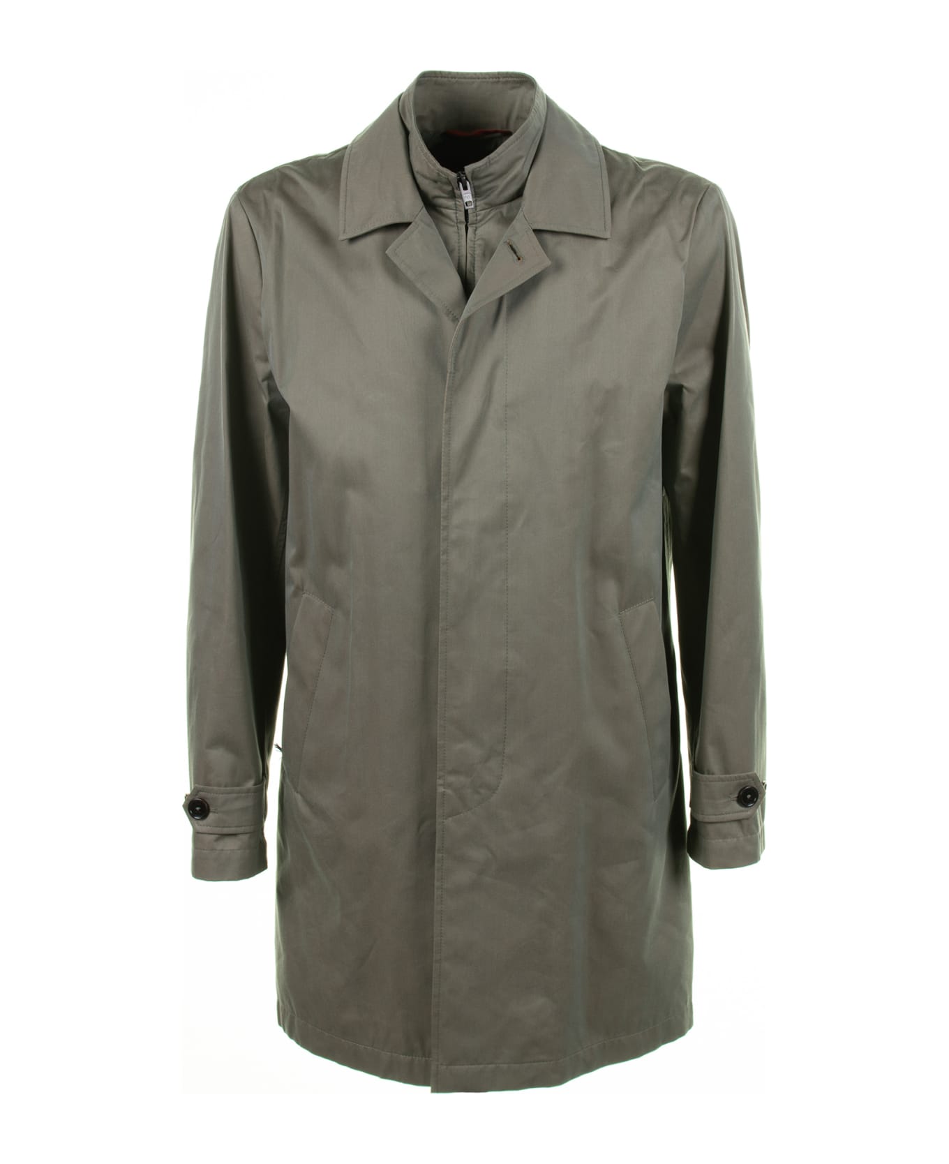 Fay Long Green Jacket With Zip And Collar - VERDE