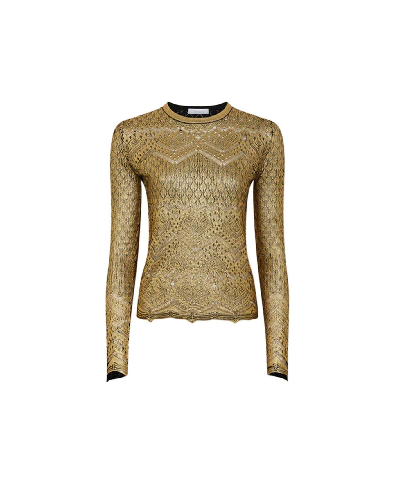 Paco Rabanne Metallic Knitted Long Sleeved Top - Golden