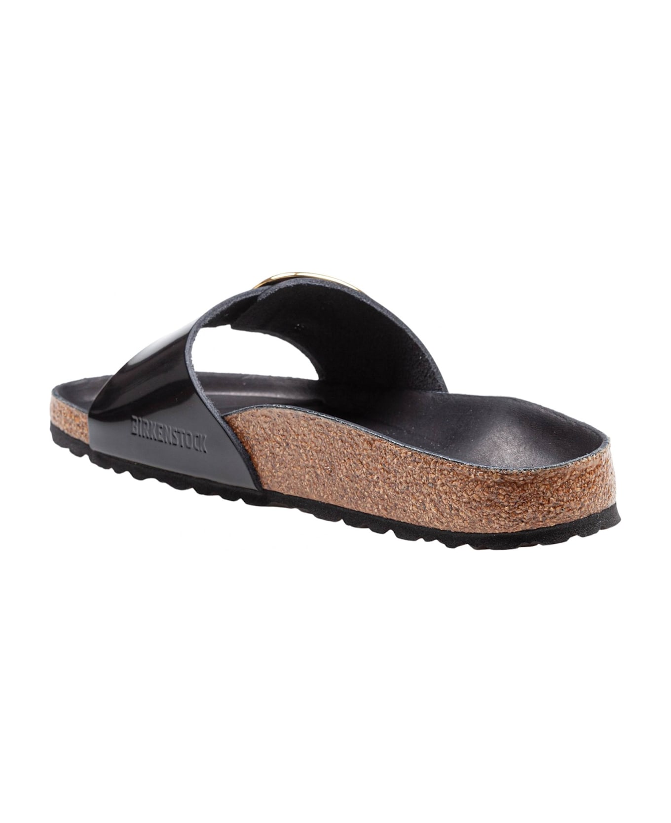 Birkenstock Madrid Slide In Lacquered Leather With Large Buckle - Black