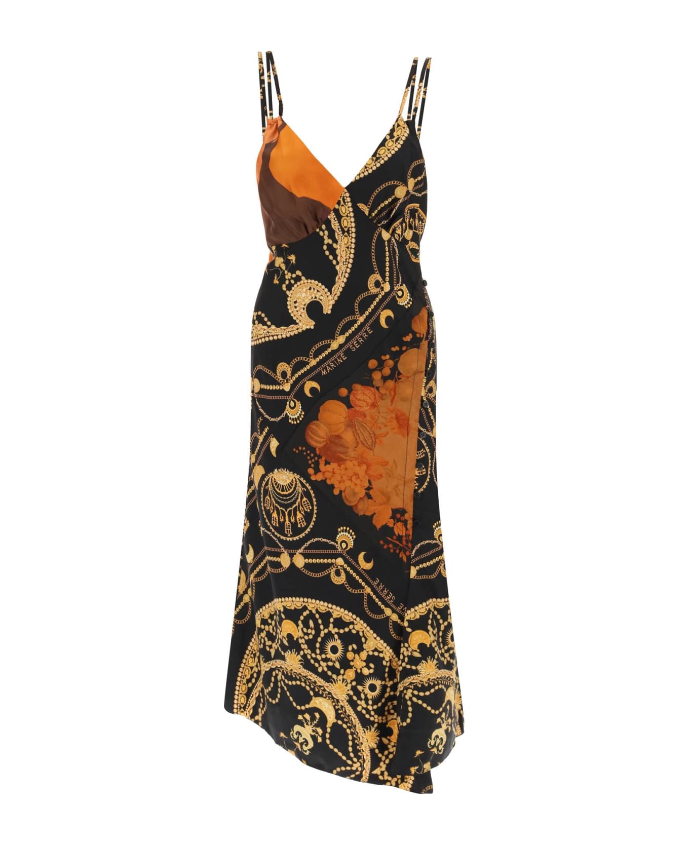 Marine Serre Printed Silk Midi Dress - ORNAMENT JEWELRY BLACK (Black) ワンピース＆ドレス