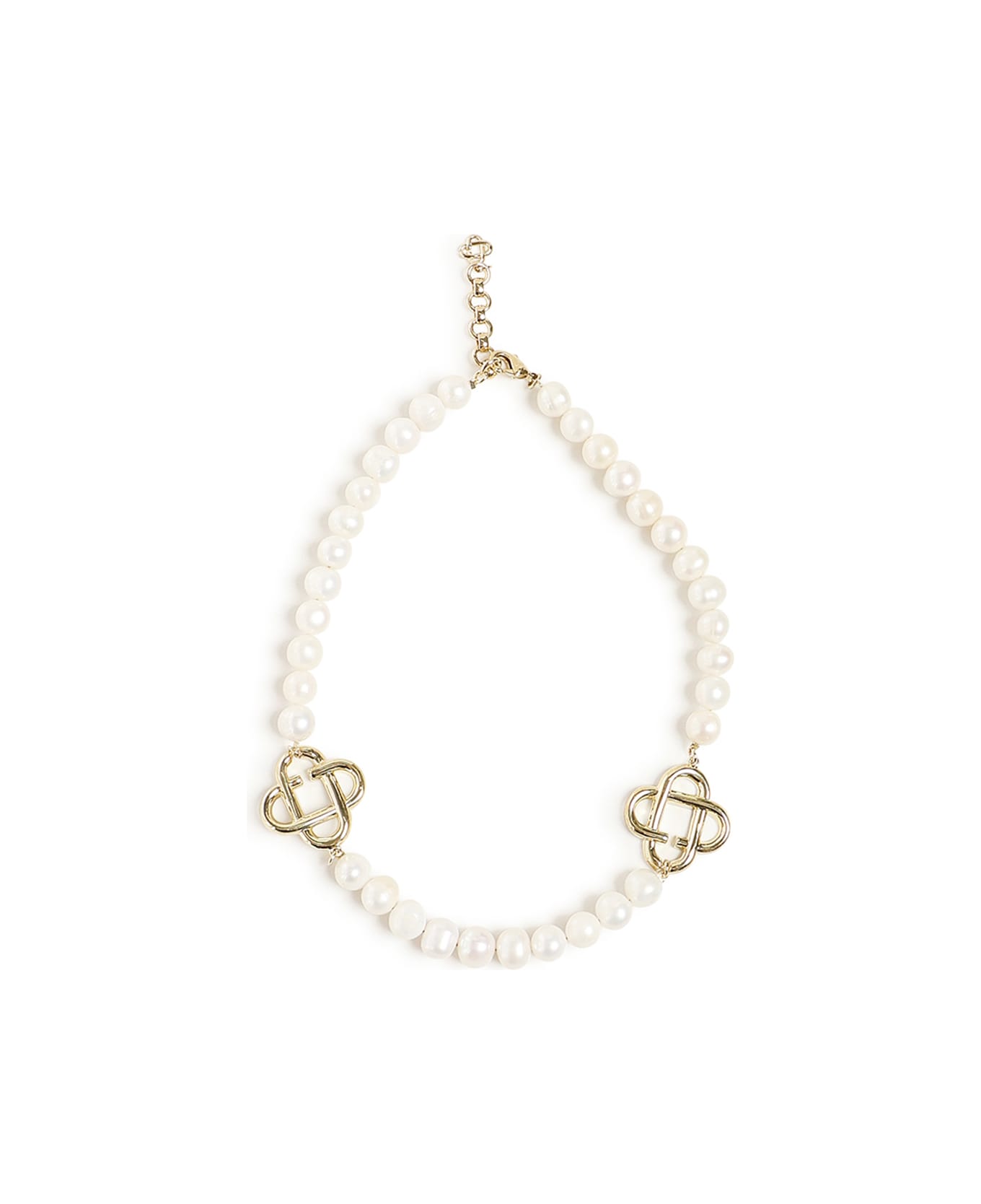Casablanca Medium Pearl Logo Necklace - White