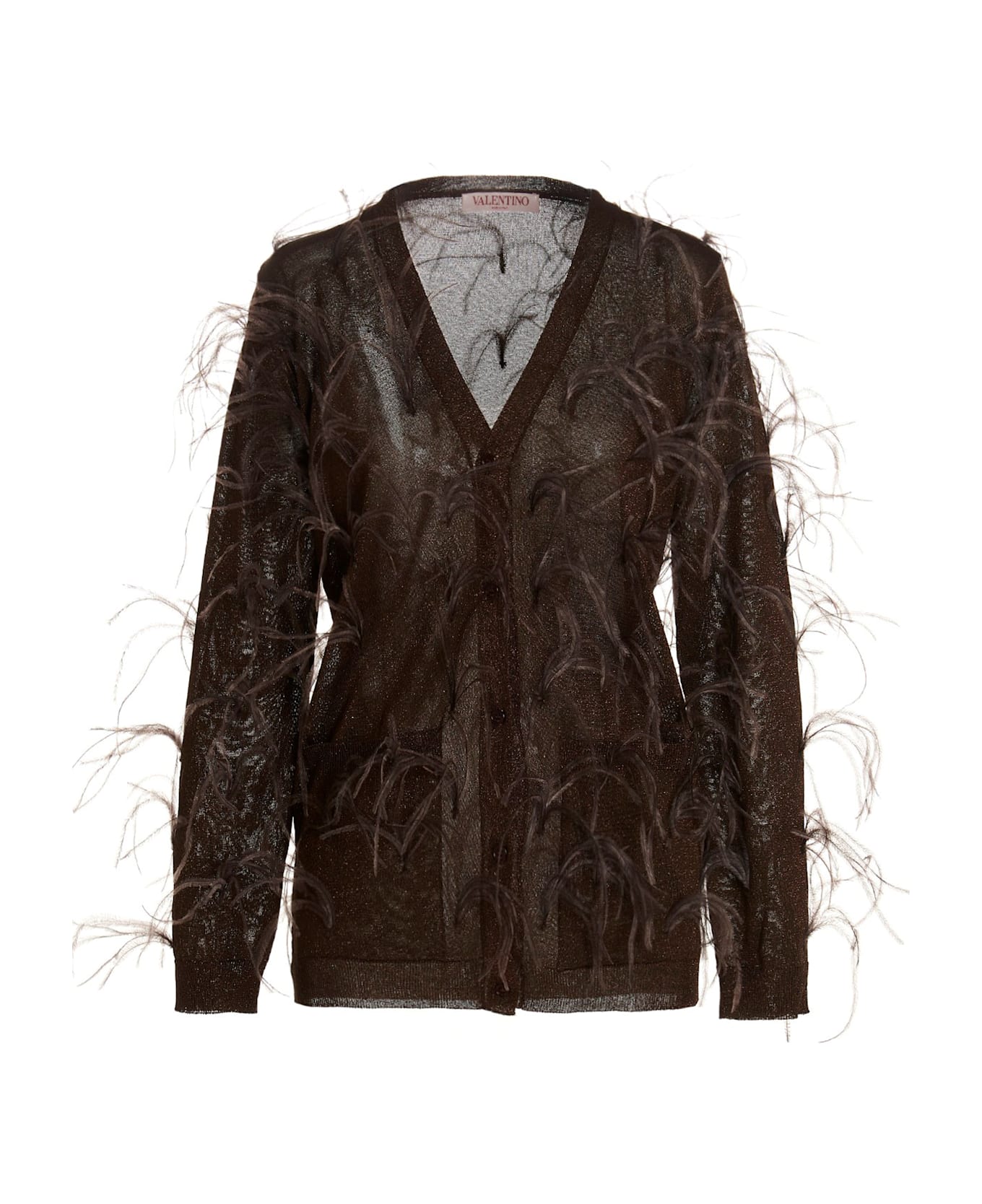 Valentino Garavani 'piuma' Lurex Cardigan - Brown