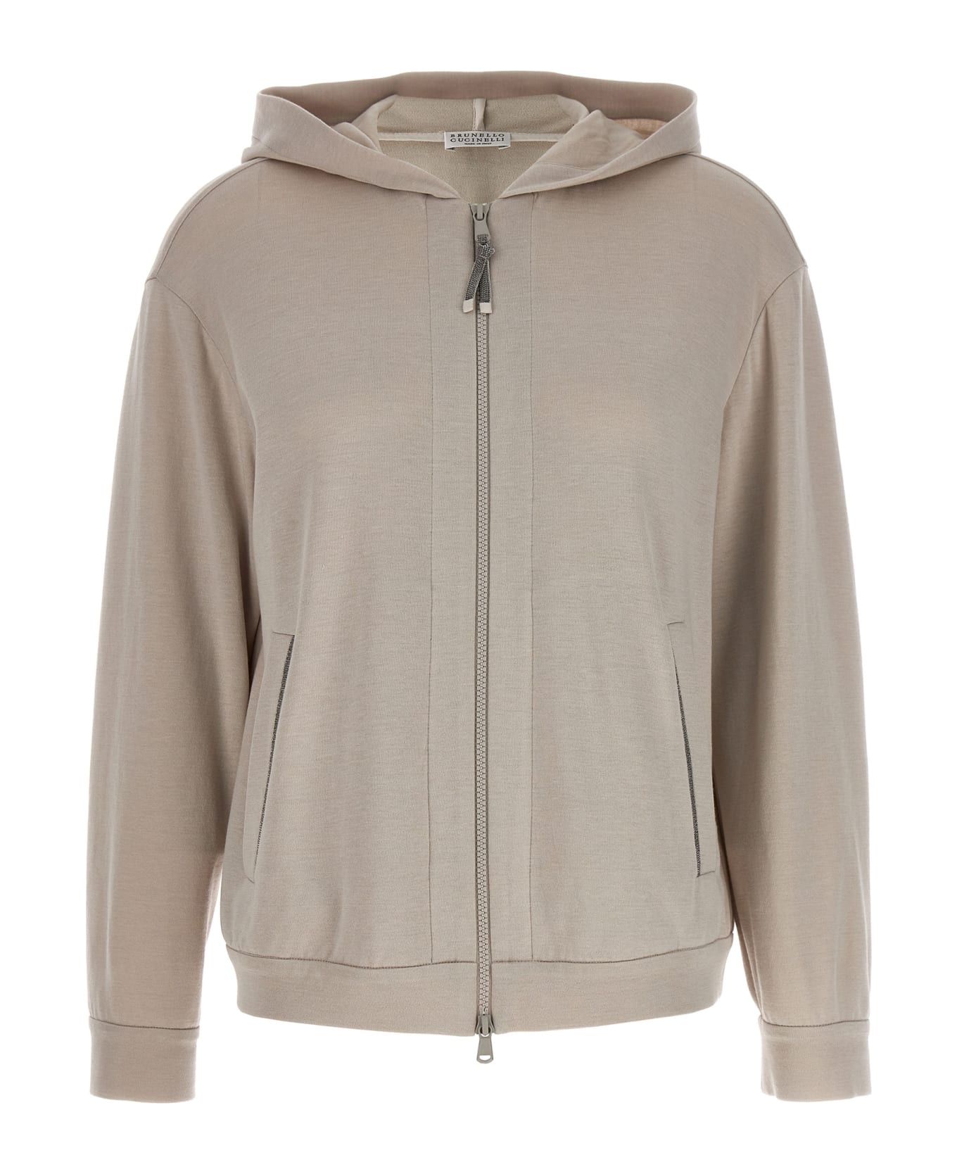 Brunello Cucinelli Hoodie With Zip Closure In Cotton And Silk - Gray