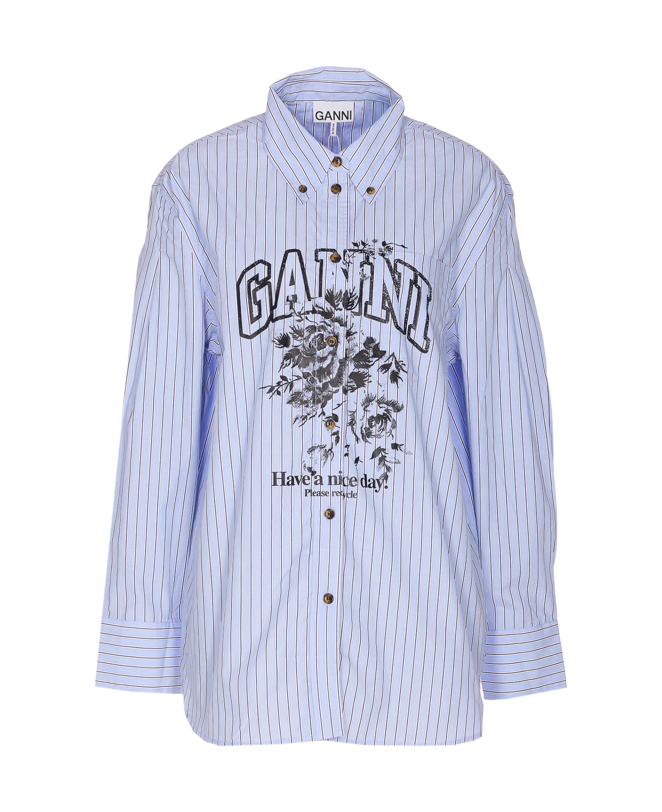 Ganni Stripe Cotton Shirt - Blue