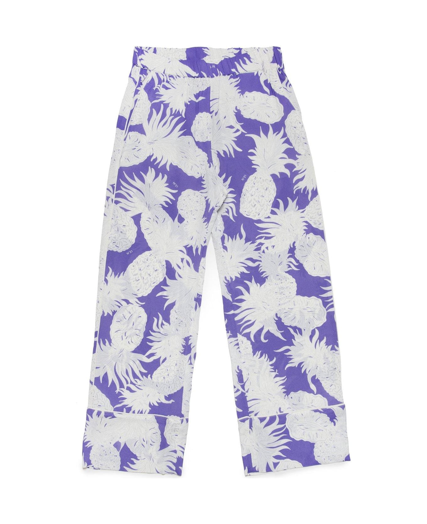 N.21 Pineapple Printed Straight Leg Pants - Viola/bianco
