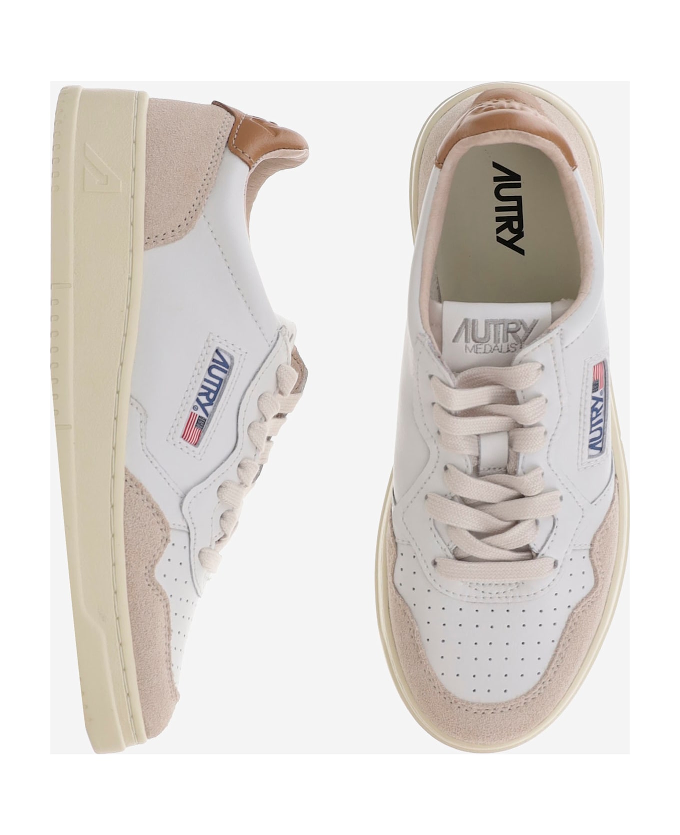 Autry Low Medalist Leather Sneakers - Wht/brnsug