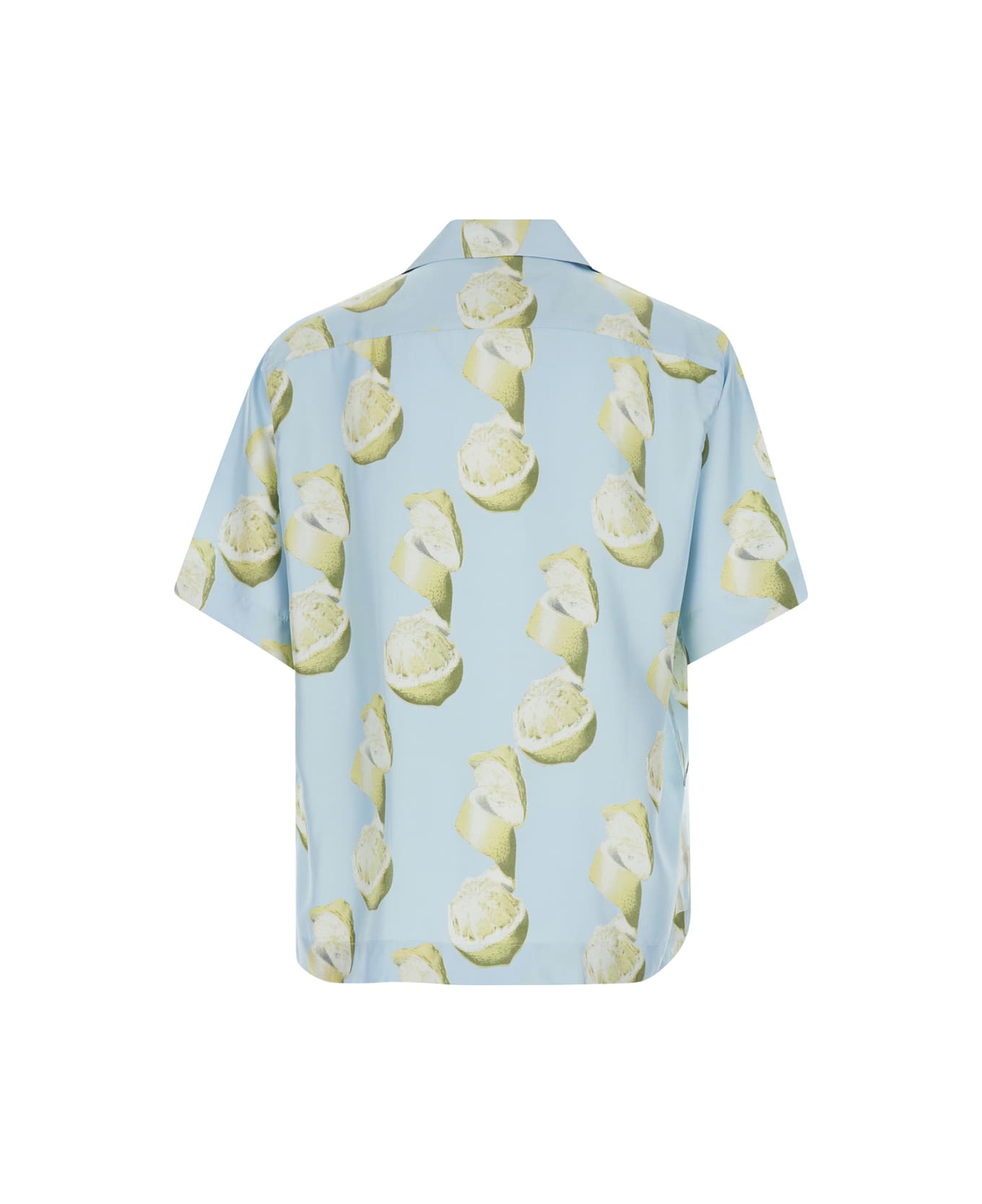 Givenchy Light Blue Bowling Shirt With All-over Lemon Print In Silk Man - Light blue