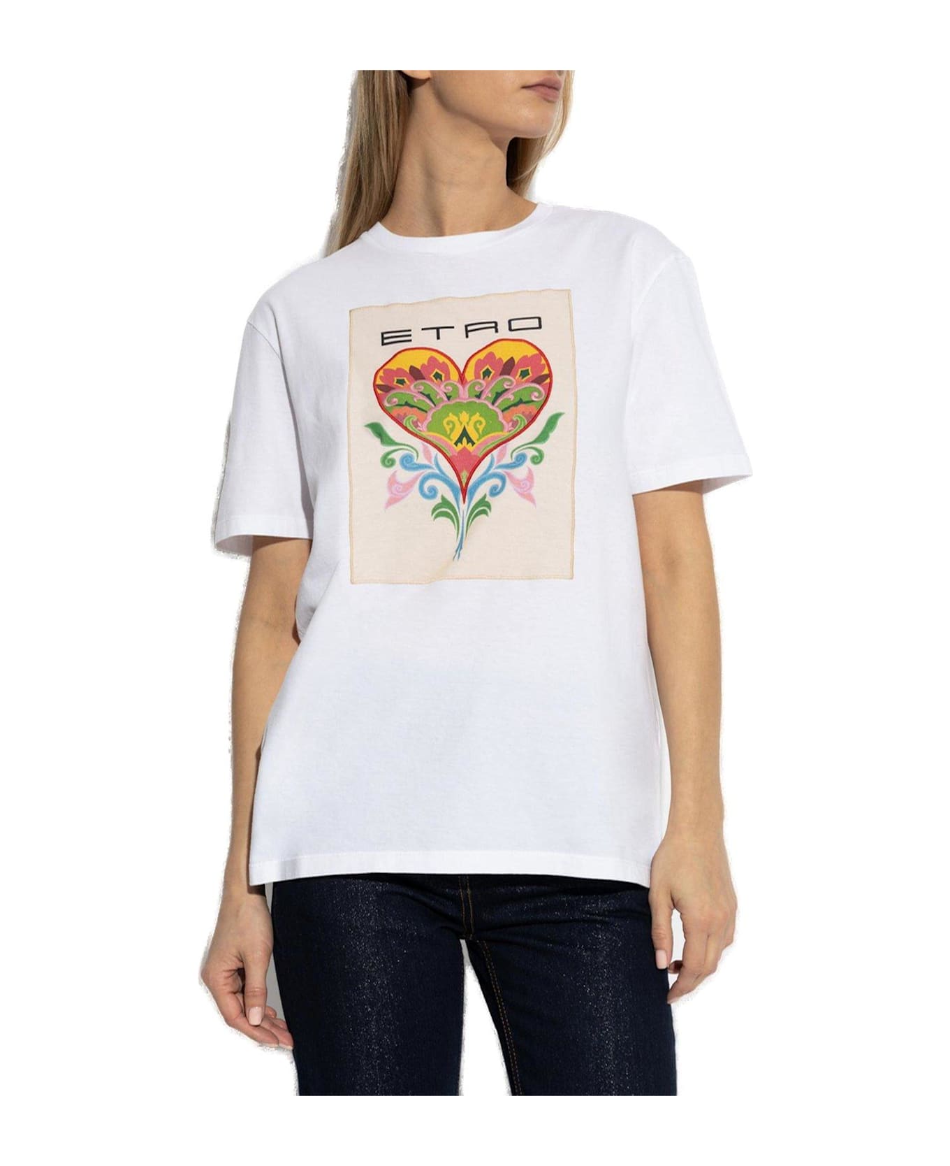 Etro Motif Embroidered Crewneck T-shirt - White