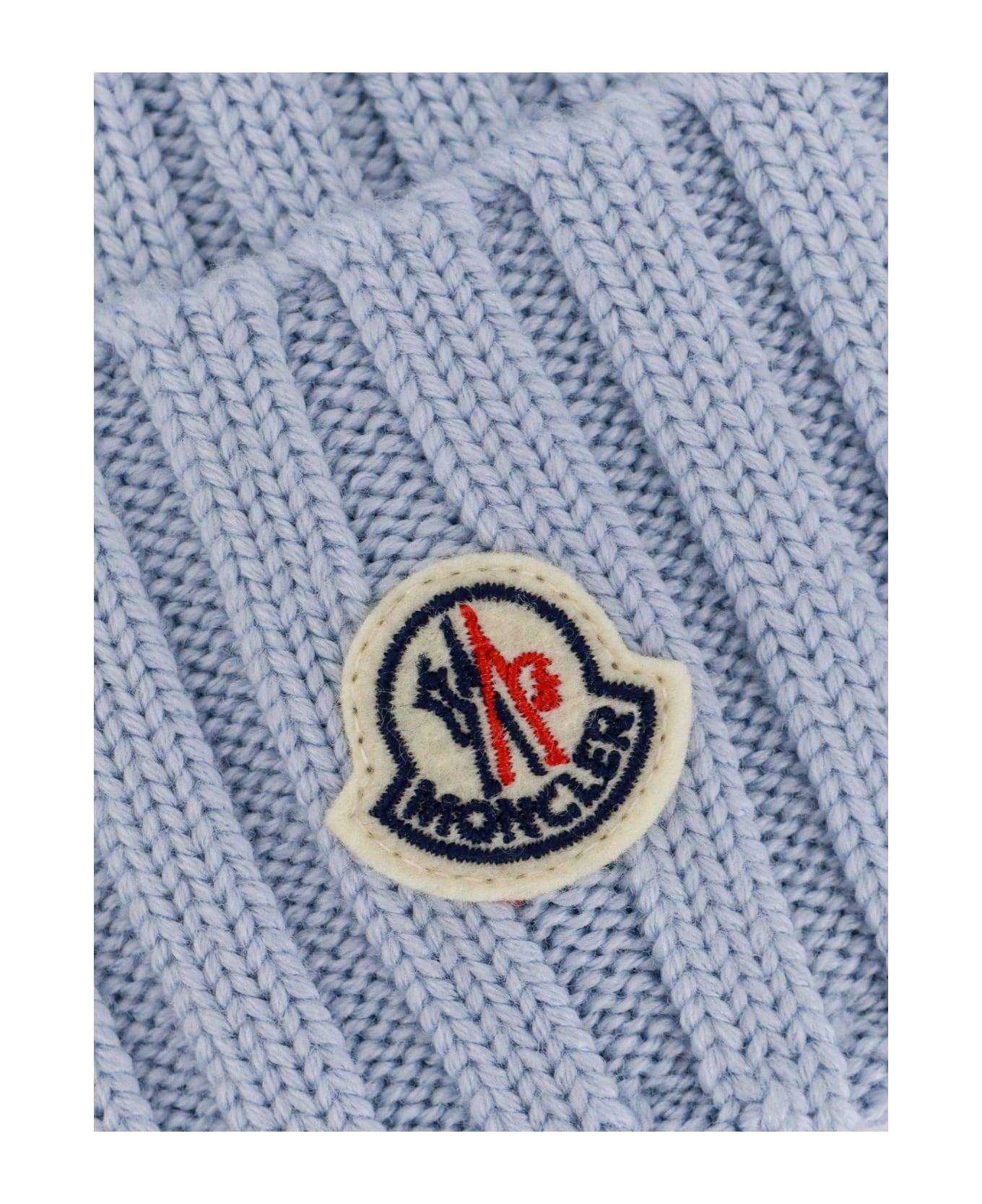 Moncler Logo Patch Ribbed Beanie - Azzurro