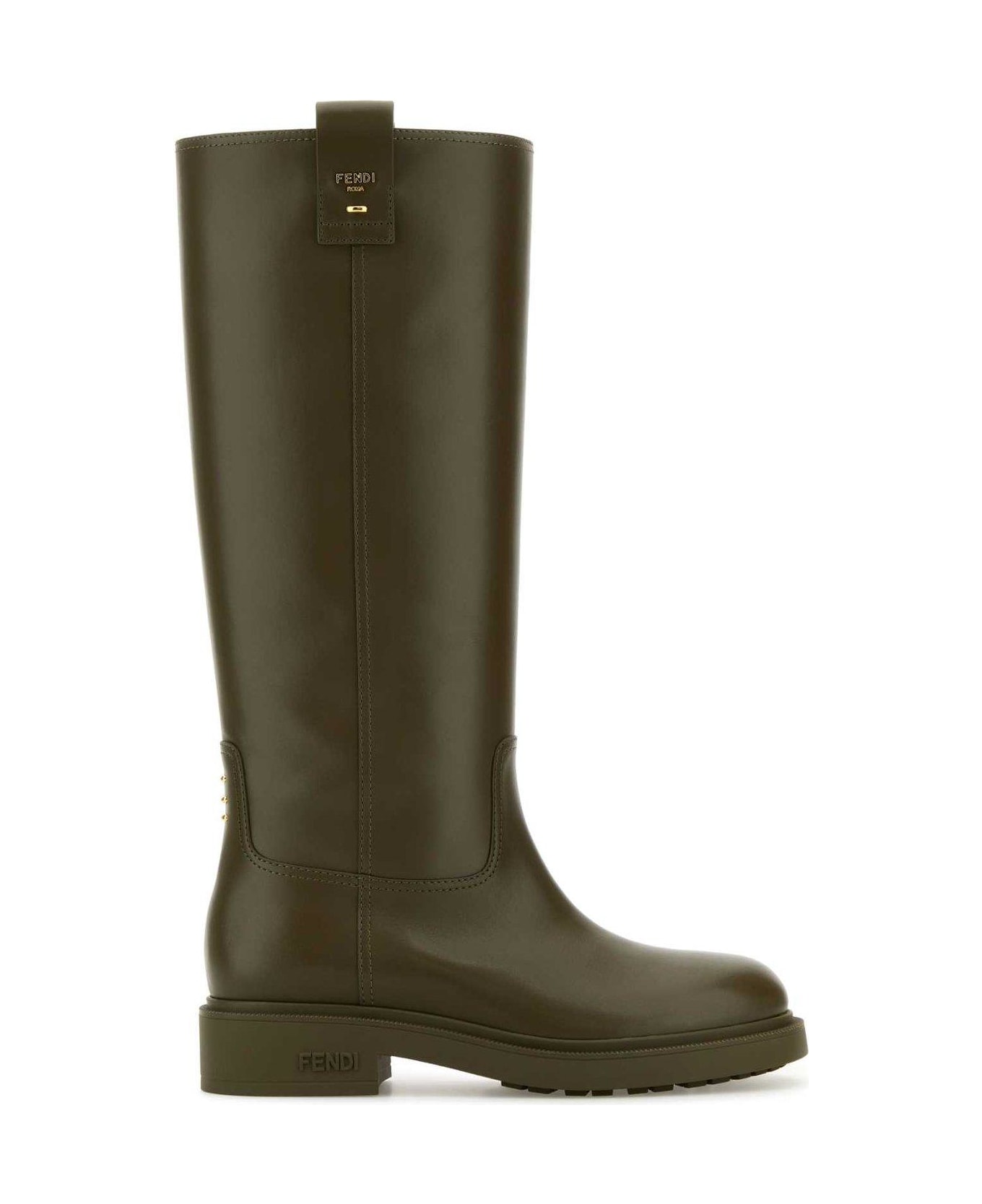 Fendi Army Green Leather Filo Boots - MILITARE