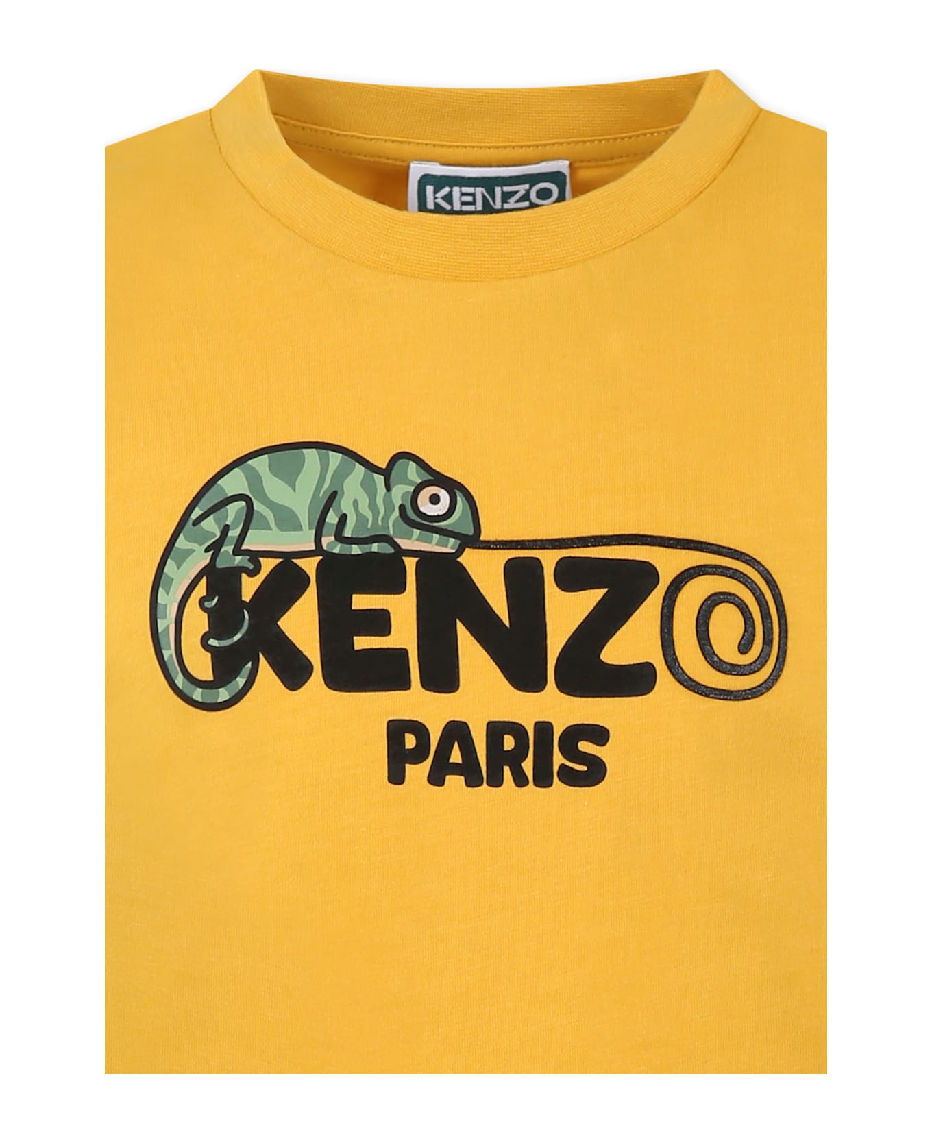 Kenzo Kids Yellow T-shirt For Boy With Logo And Chameleon - Yellow