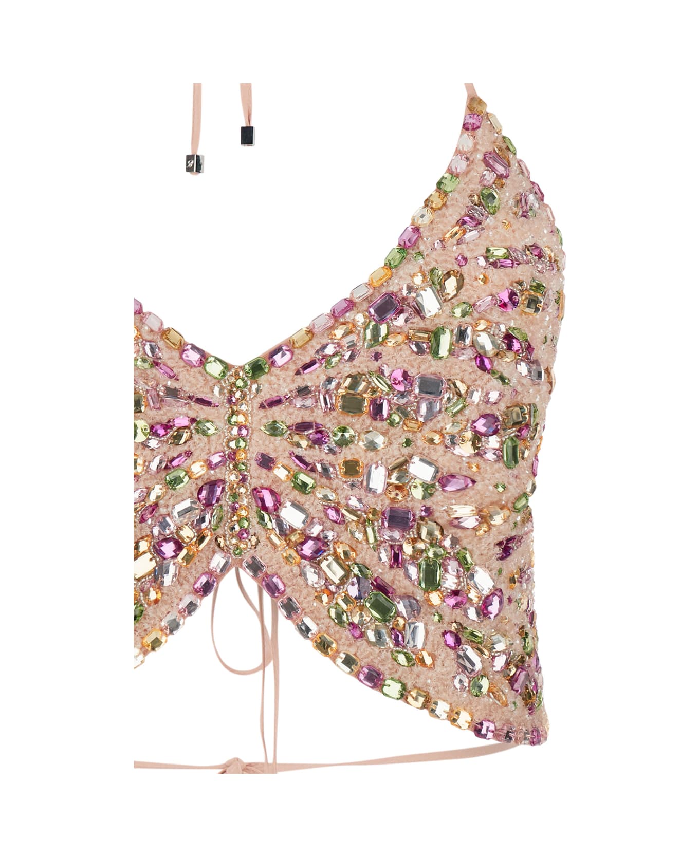Blumarine Pink Butterfly Cropped Top With Rhinestones In Viscose Woman - Multicolor 水着
