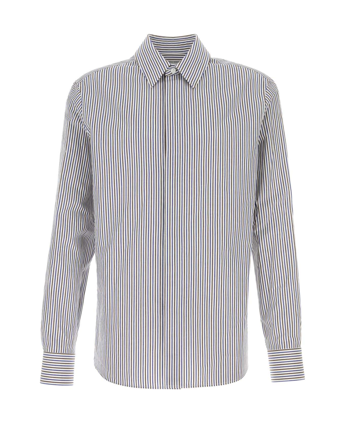 Bottega Veneta Embroidered Cotton Blend Shirt - BLUERED