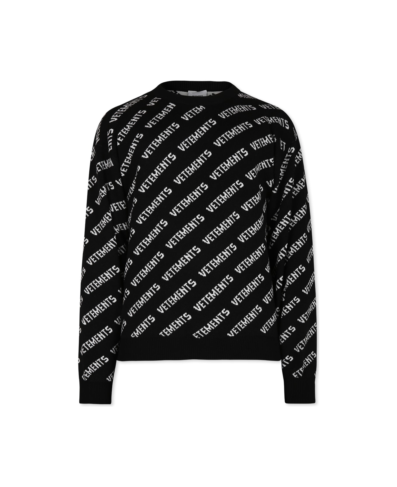 VETEMENTS Black Sweater For Kids With White Logo - Black