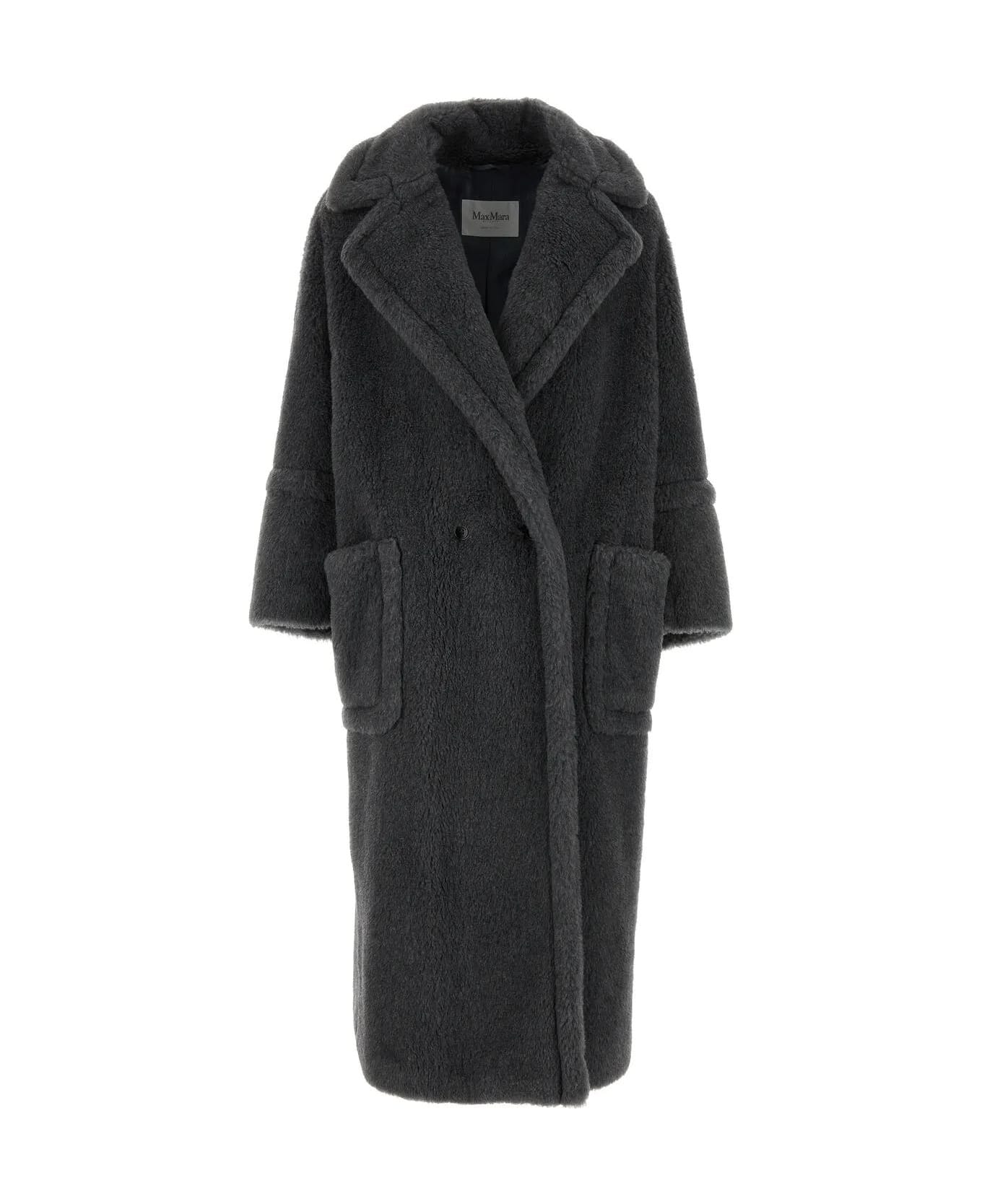 Max Mara Dark Grey Teddy Fabric Kadiak Coat - Avio