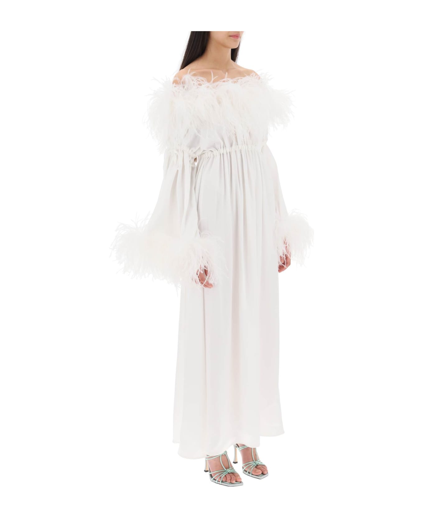 Art Dealer 'bettina' Maxi Dress In Satin With Feathers - WHITE (White)