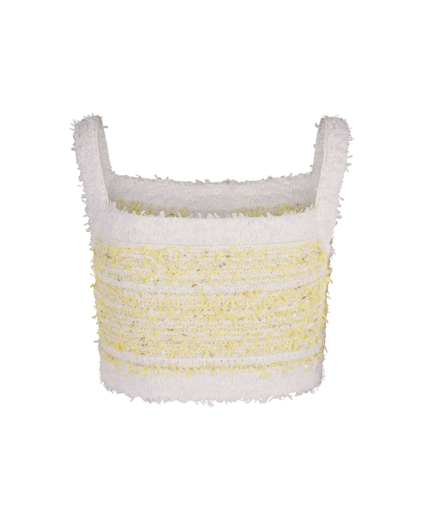 Balmain Yellow And White Tweed Top With Shoulder Straps - Yellow