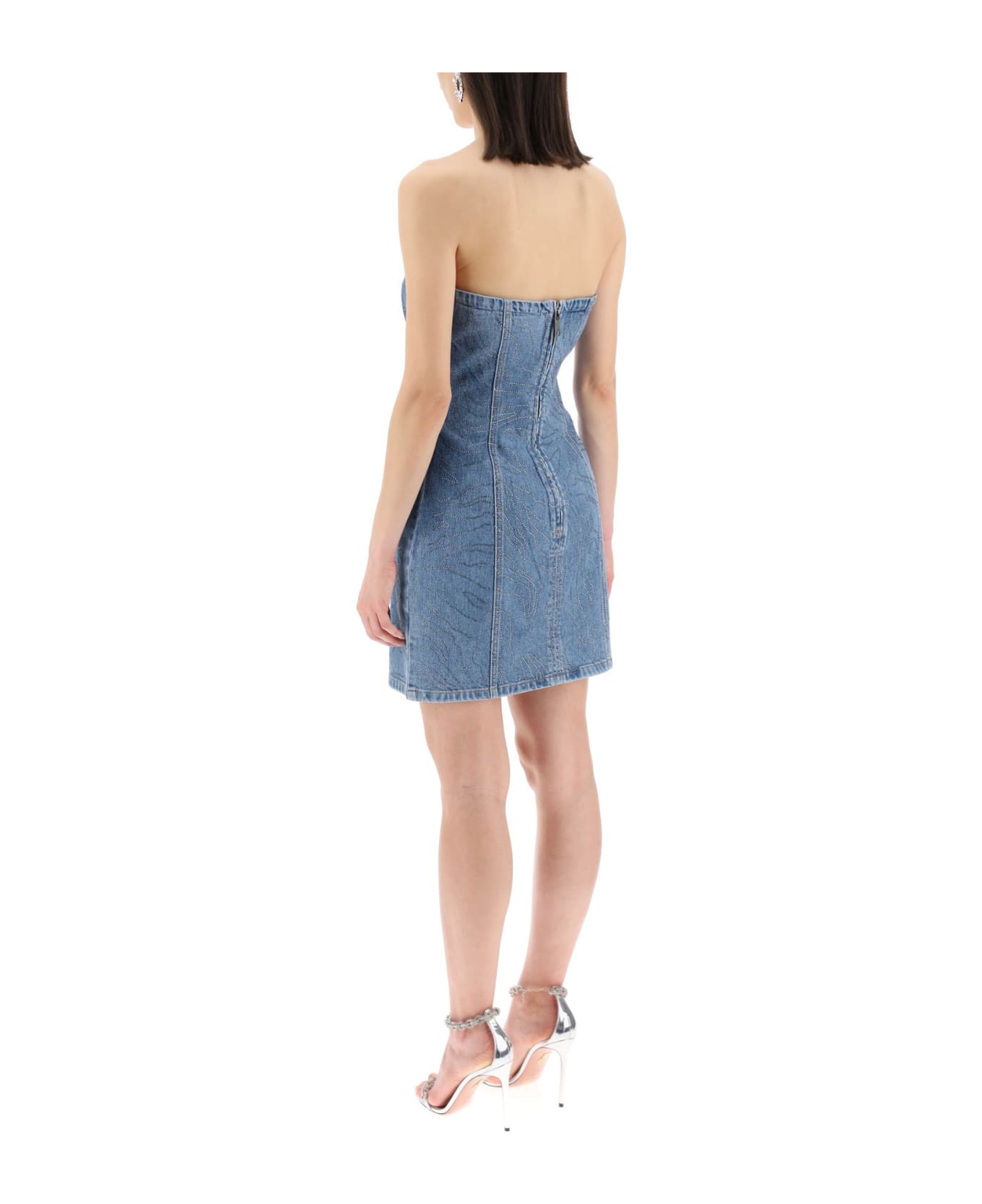 Rotate by Birger Christensen Denim Mini Dress With Rhin - Light blue denim (Blue)