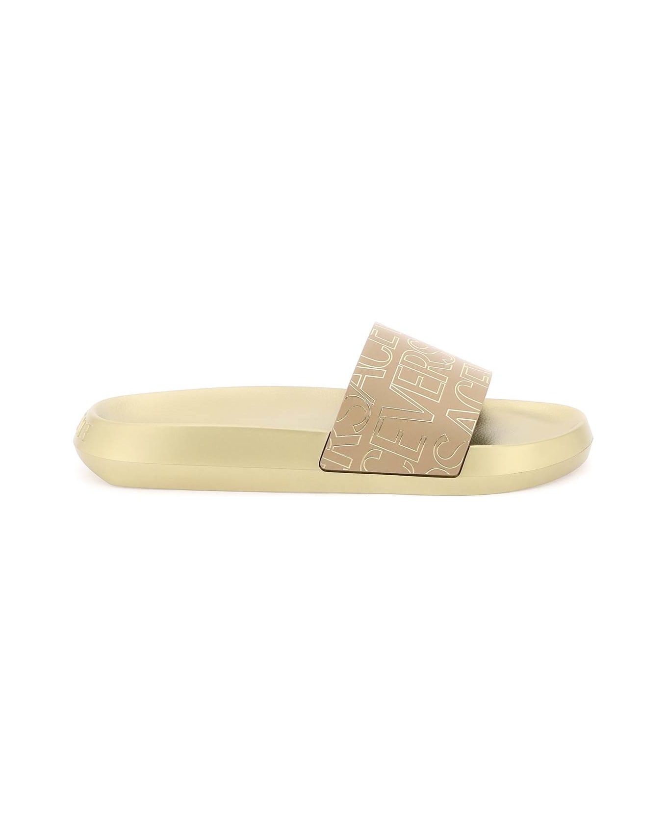 Versace Allover Slides - BEIGE BROWN GOLD (Gold)