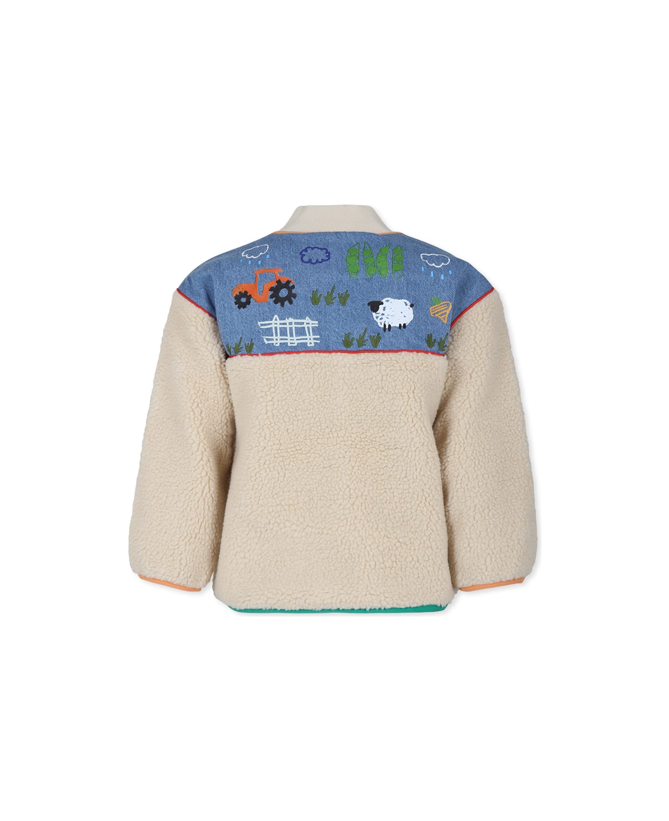 Stella McCartney Kids Ivory Faux Fur Coat For Boy With Tractor - Ivory