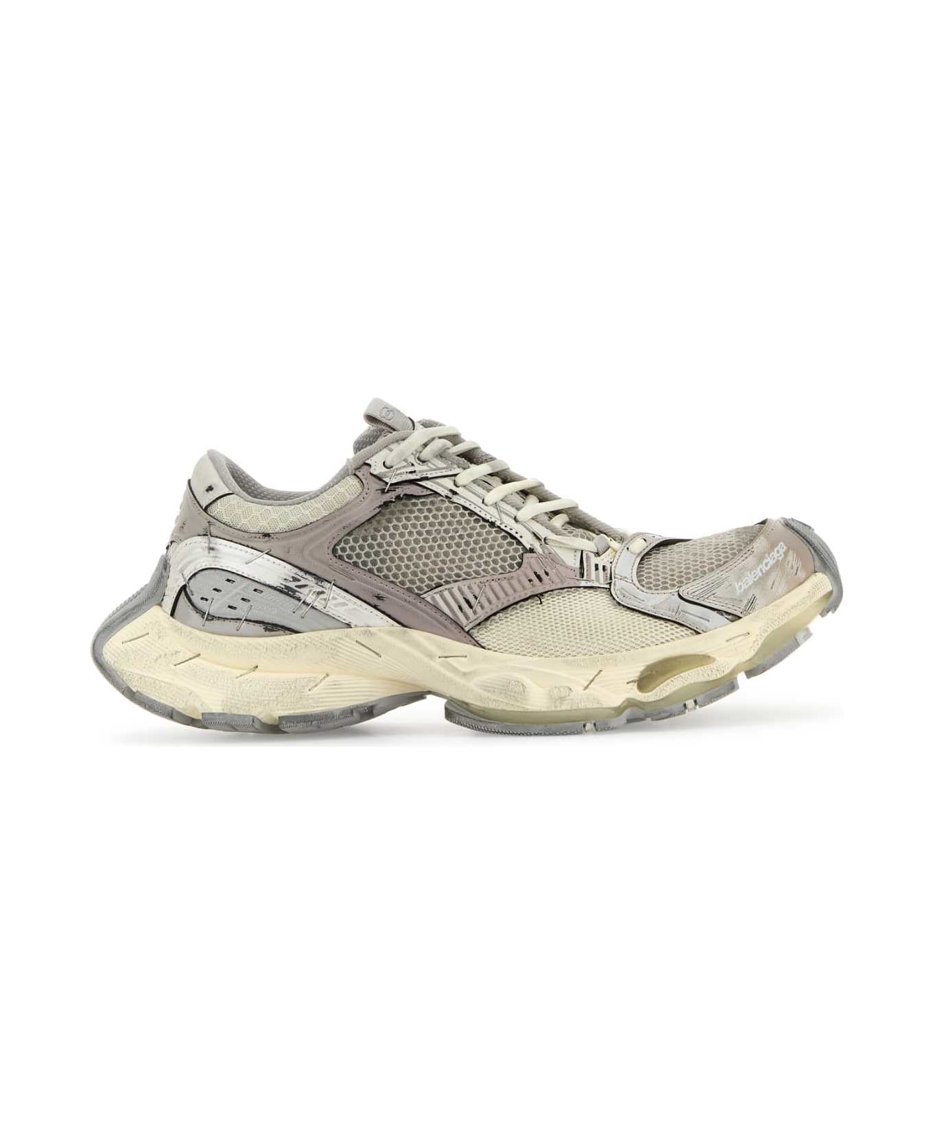 Balenciaga Multicolor Synthetic Leather And Mesh Stapler Sneakers - BEIGE/GREY