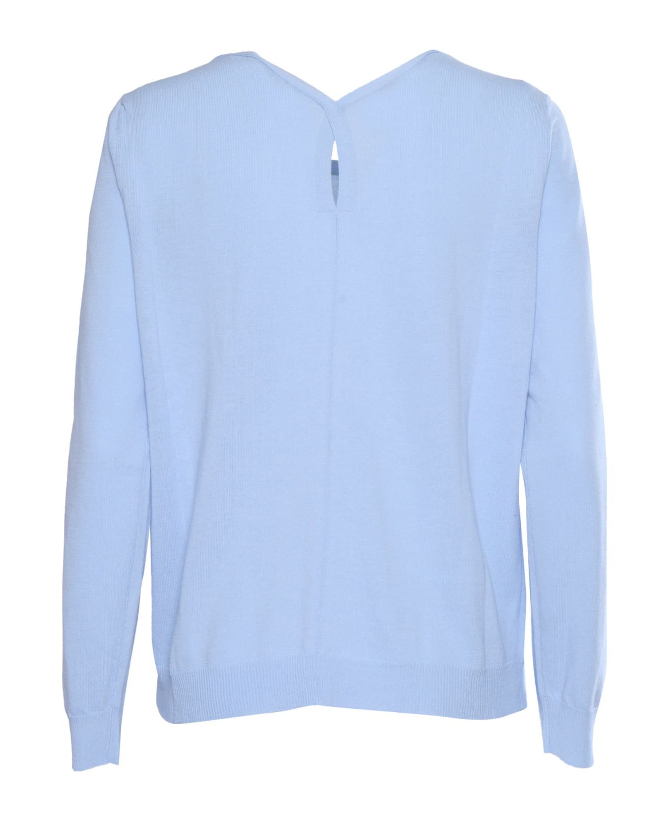 Kangra Light Blue Ribbed Cotton Sweater - LIGHT BLUE