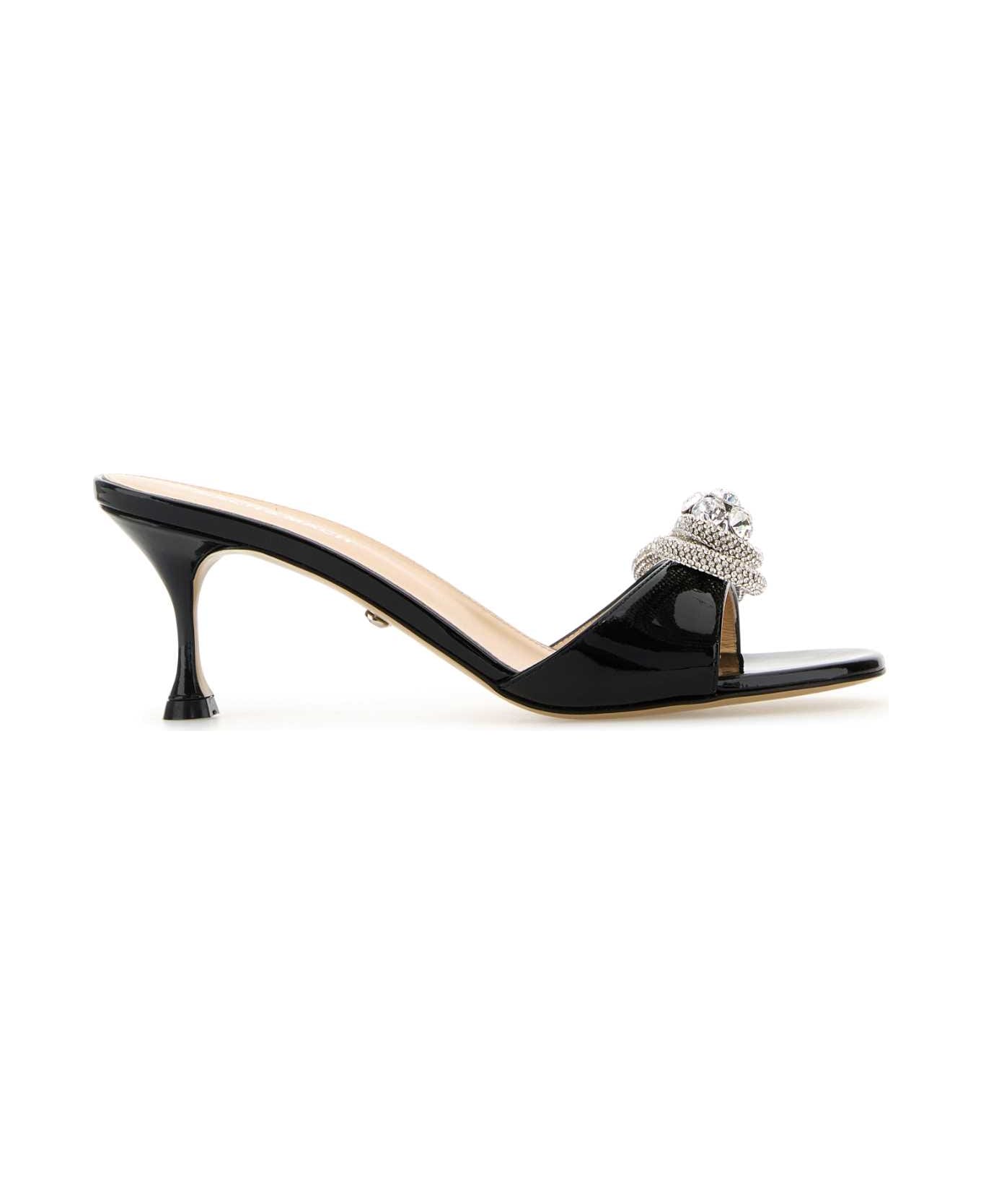 Mach 
Mach Black Leather Double Bow Mules - BLACK